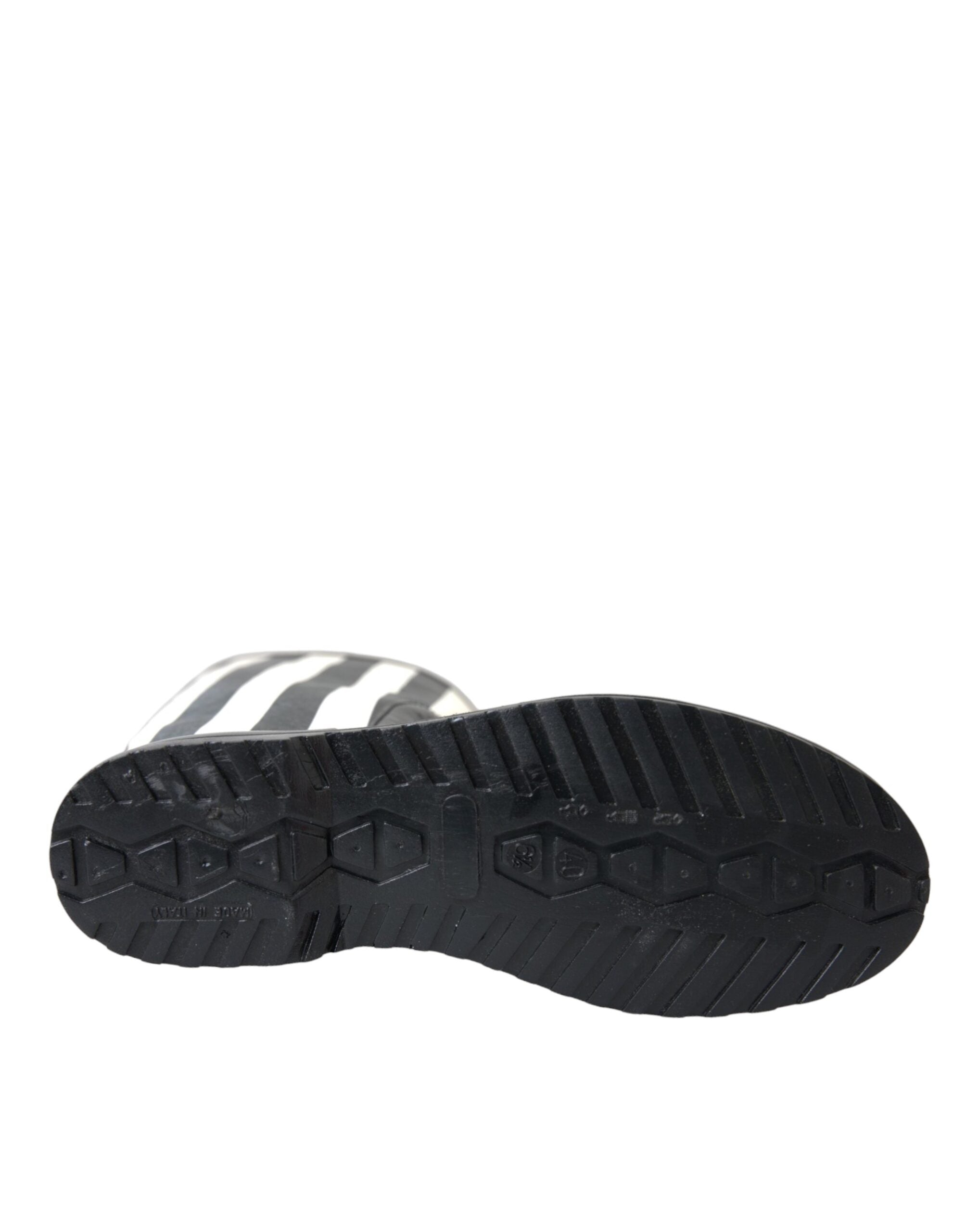 Black Rubber Knee High Flat Boots Shoes - ventzia