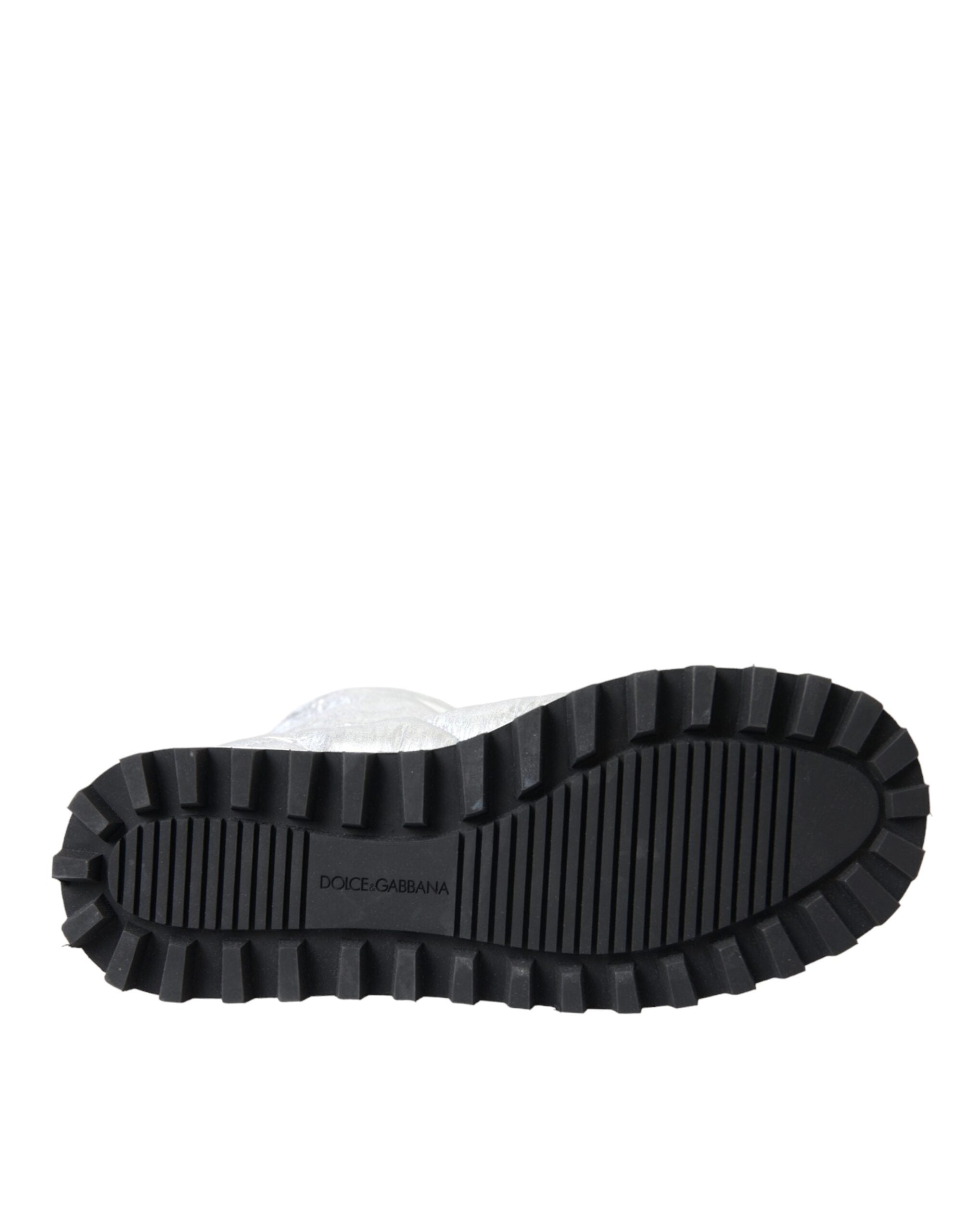 Metallic Silver Quilted Logo Patch Boot Shoes - ventzia