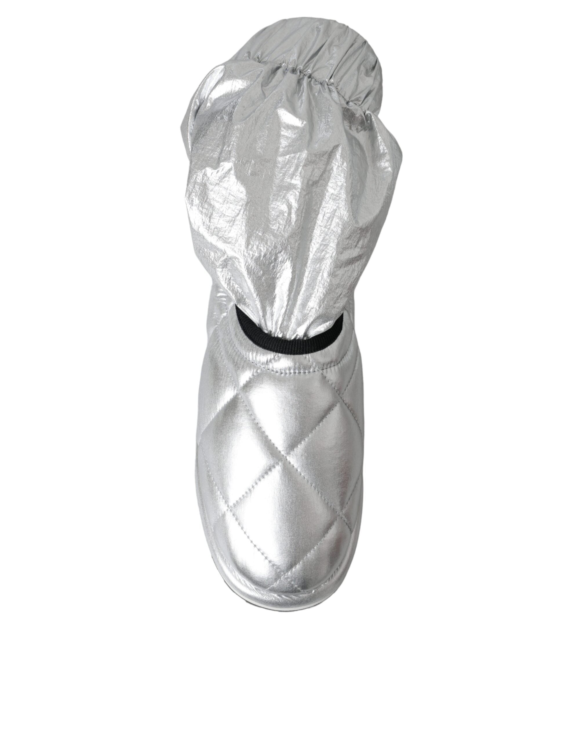 Metallic Silver Quilted Logo Patch Boot Shoes - ventzia