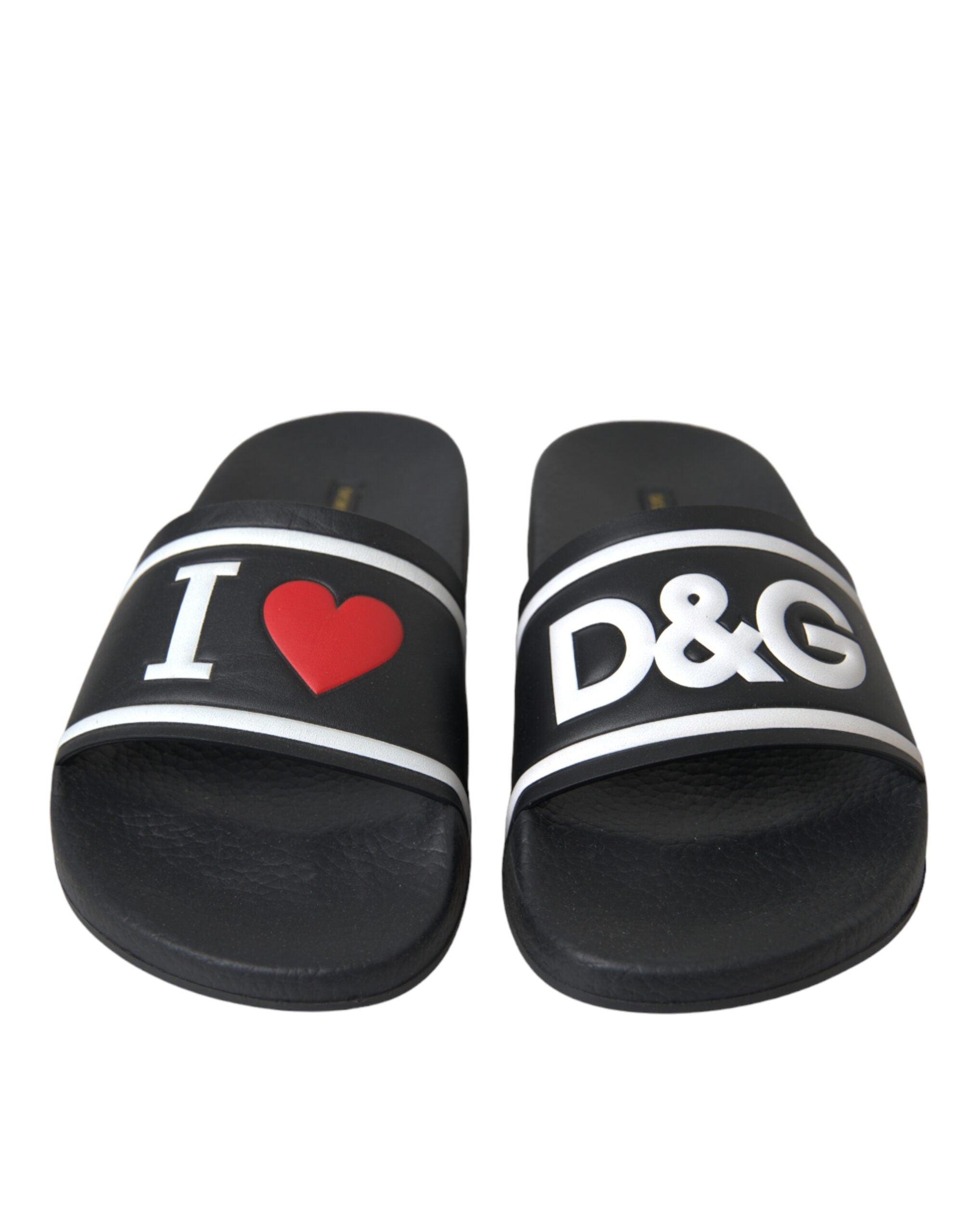 Black Leather I Love D&G Sandals Slides Shoes - ventzia