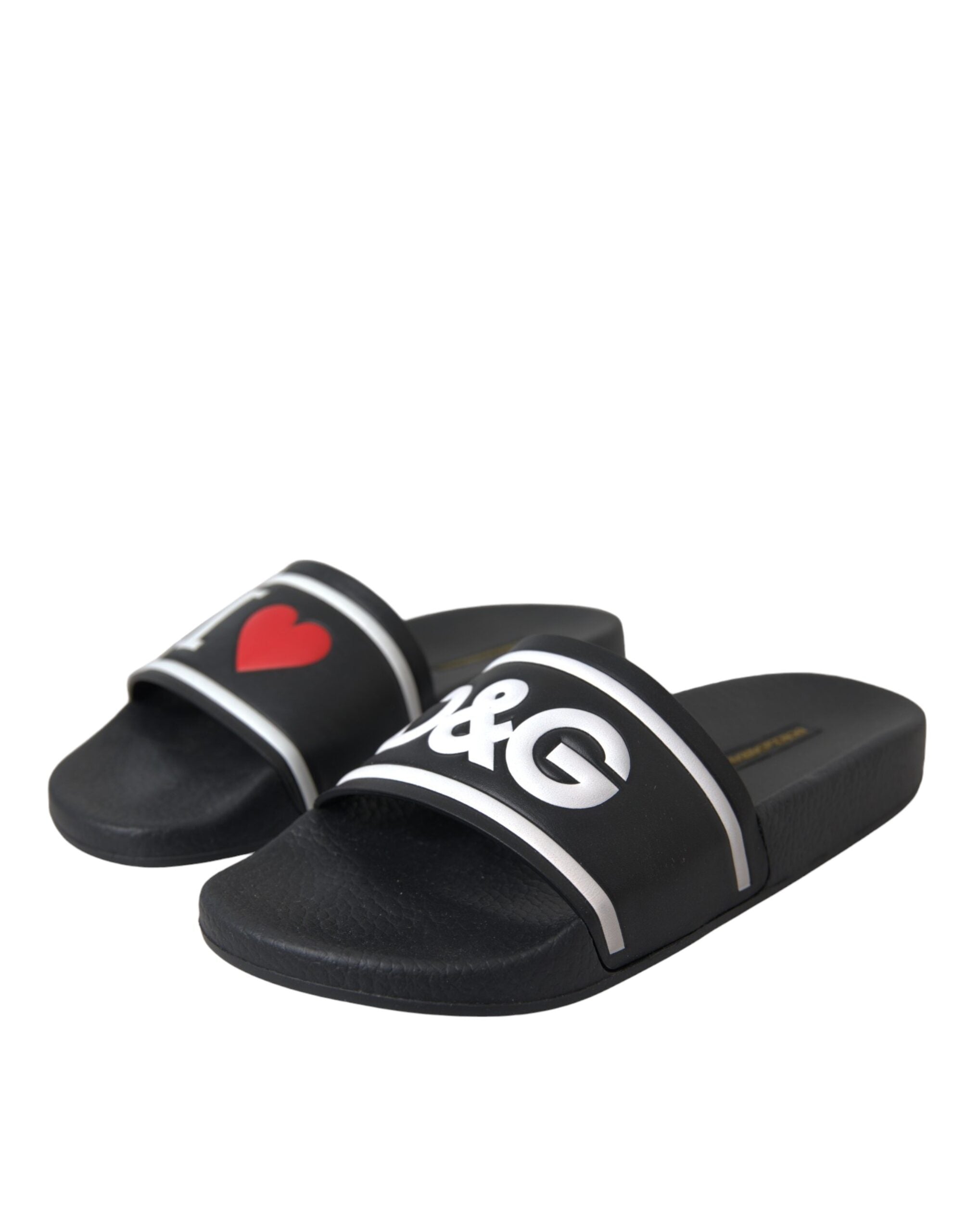 Black Leather I Love D&G Sandals Slides Shoes - ventzia