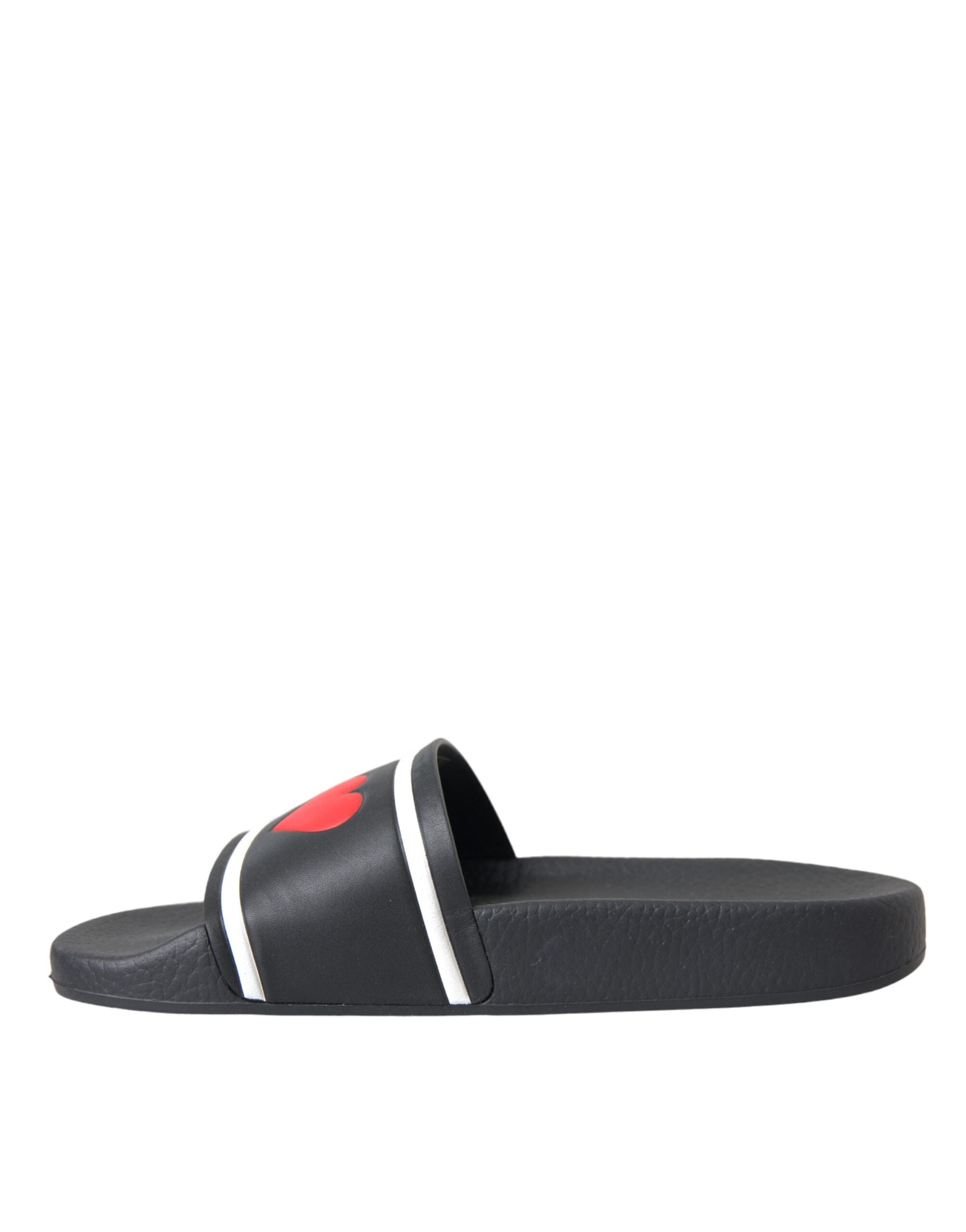Black Leather I Love D&G Sandals Slides Shoes - ventzia