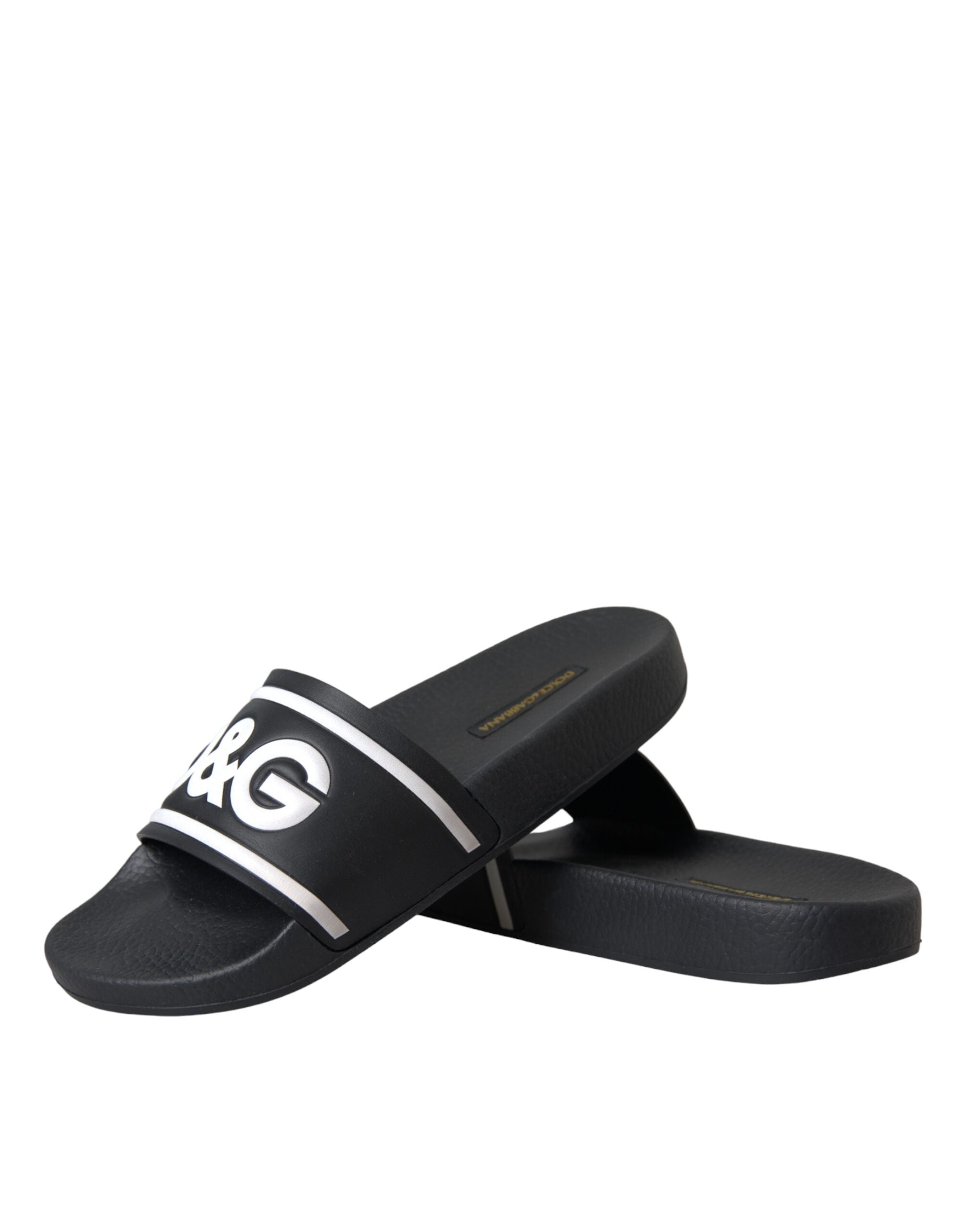 Black Leather I Love D&G Sandals Slides Shoes - ventzia