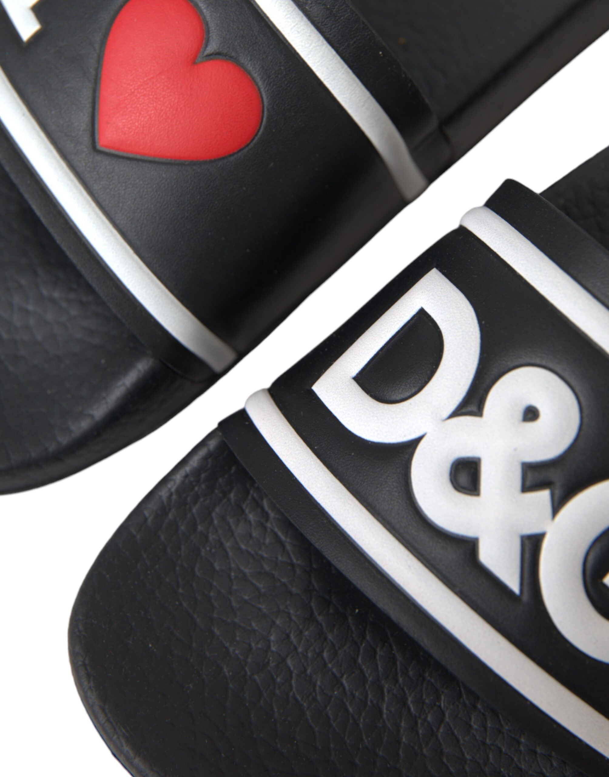 Black Leather I Love D&G Sandals Slides Shoes - ventzia