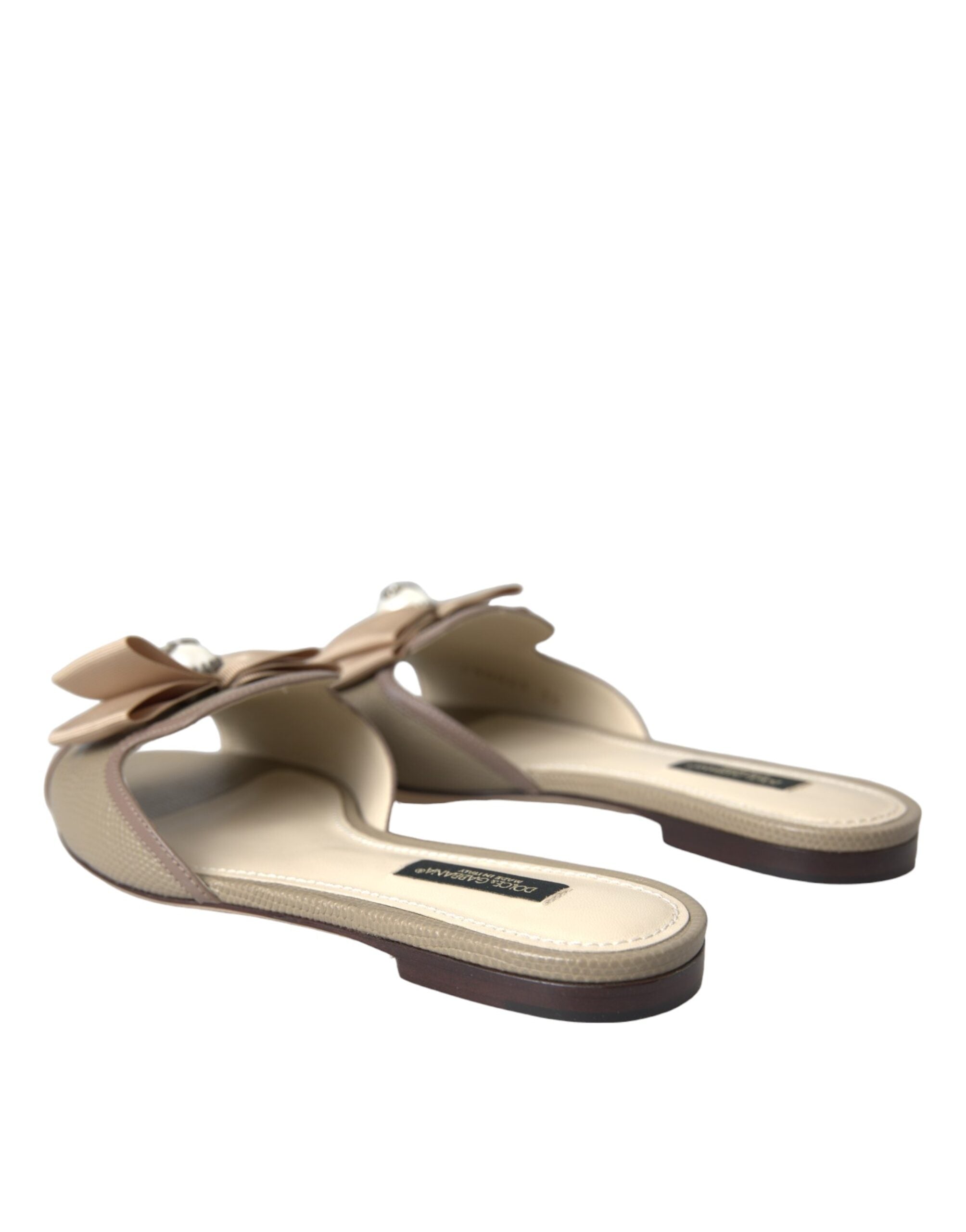 Beige Logo Pearl Flats Sandals Slides Shoes - ventzia