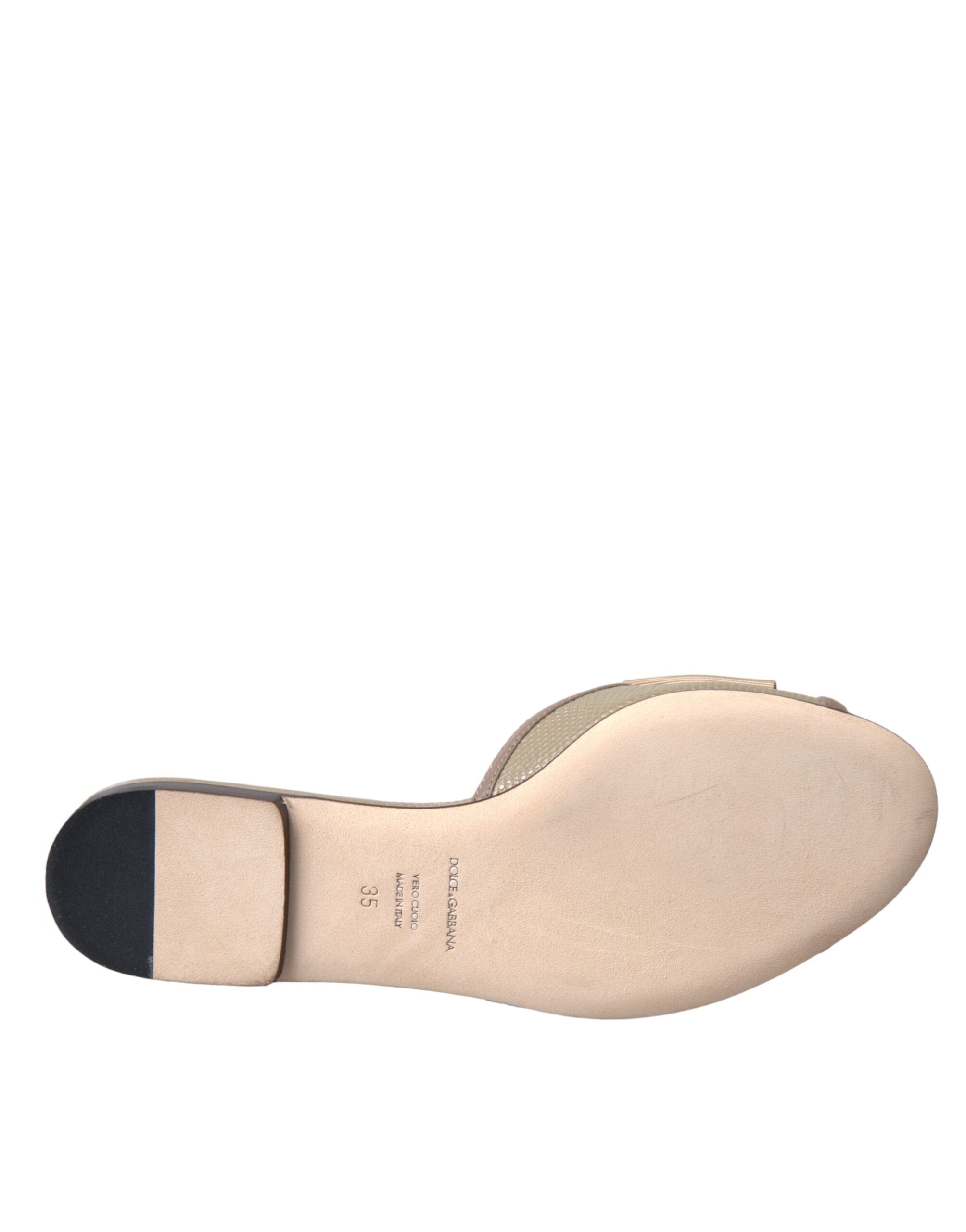 Beige Logo Pearl Flats Sandals Slides Shoes - ventzia