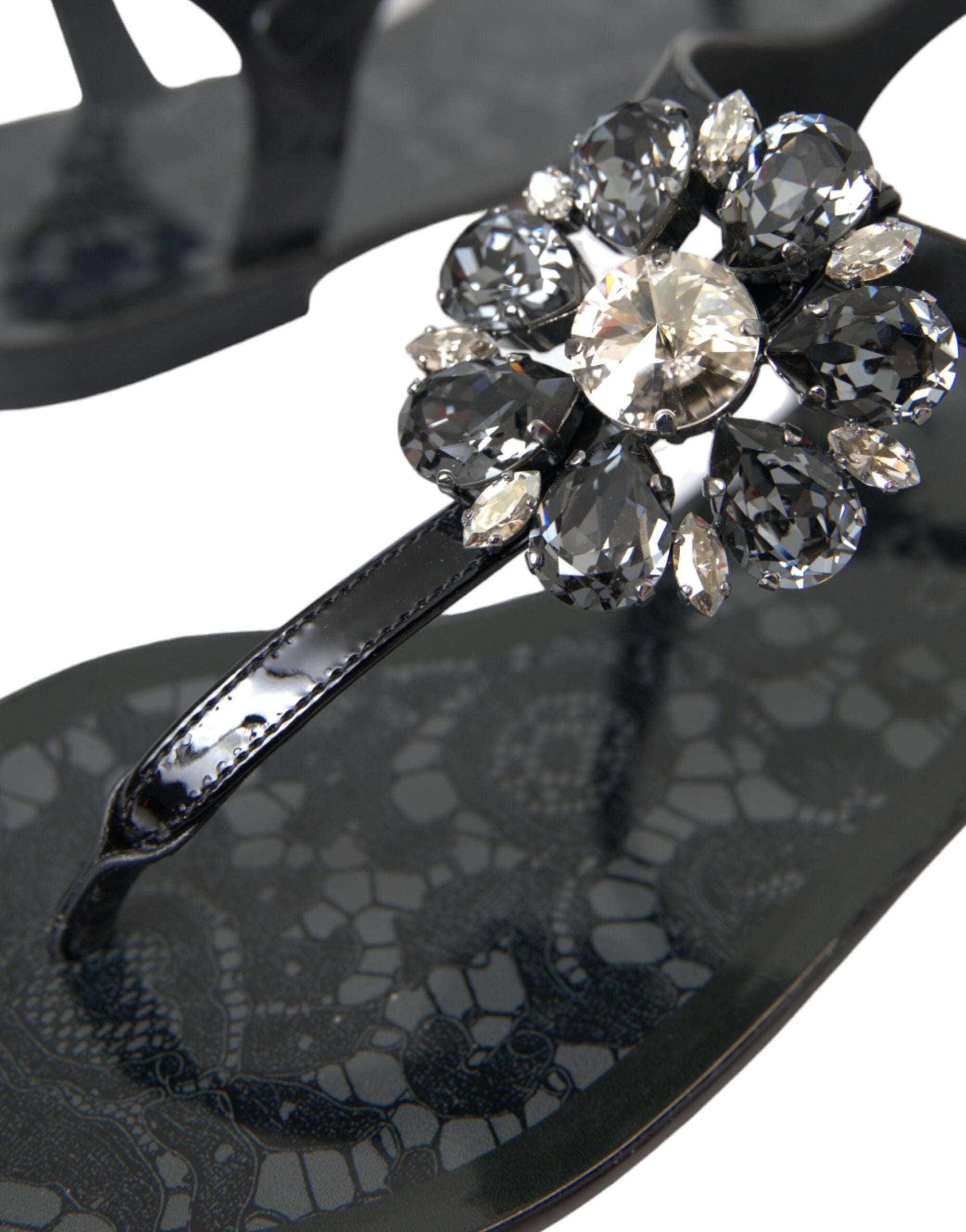 Black Crystal Flats Sandals Flip Flops Shoes - ventzia