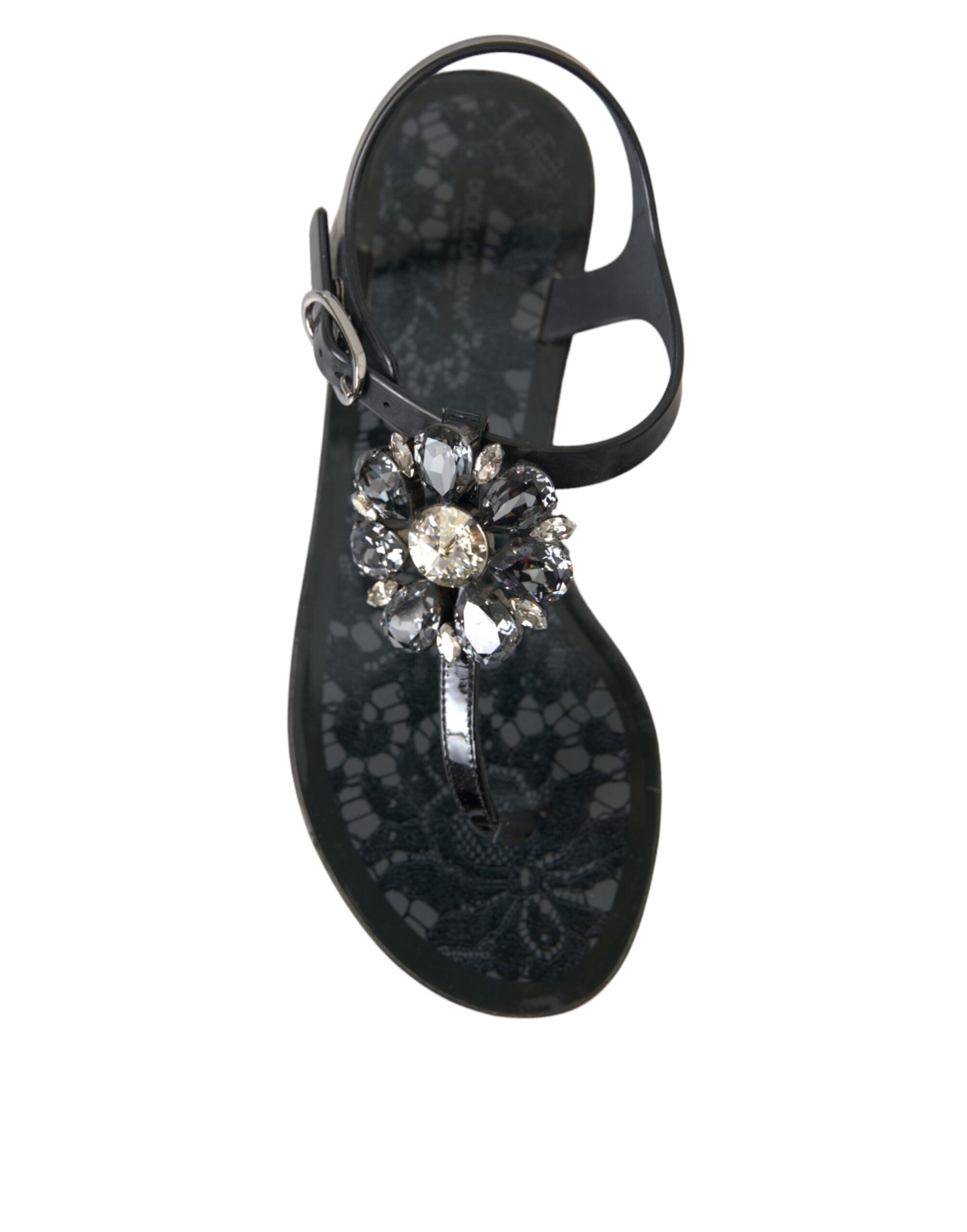 Black Crystal Flats Sandals Flip Flops Shoes - ventzia