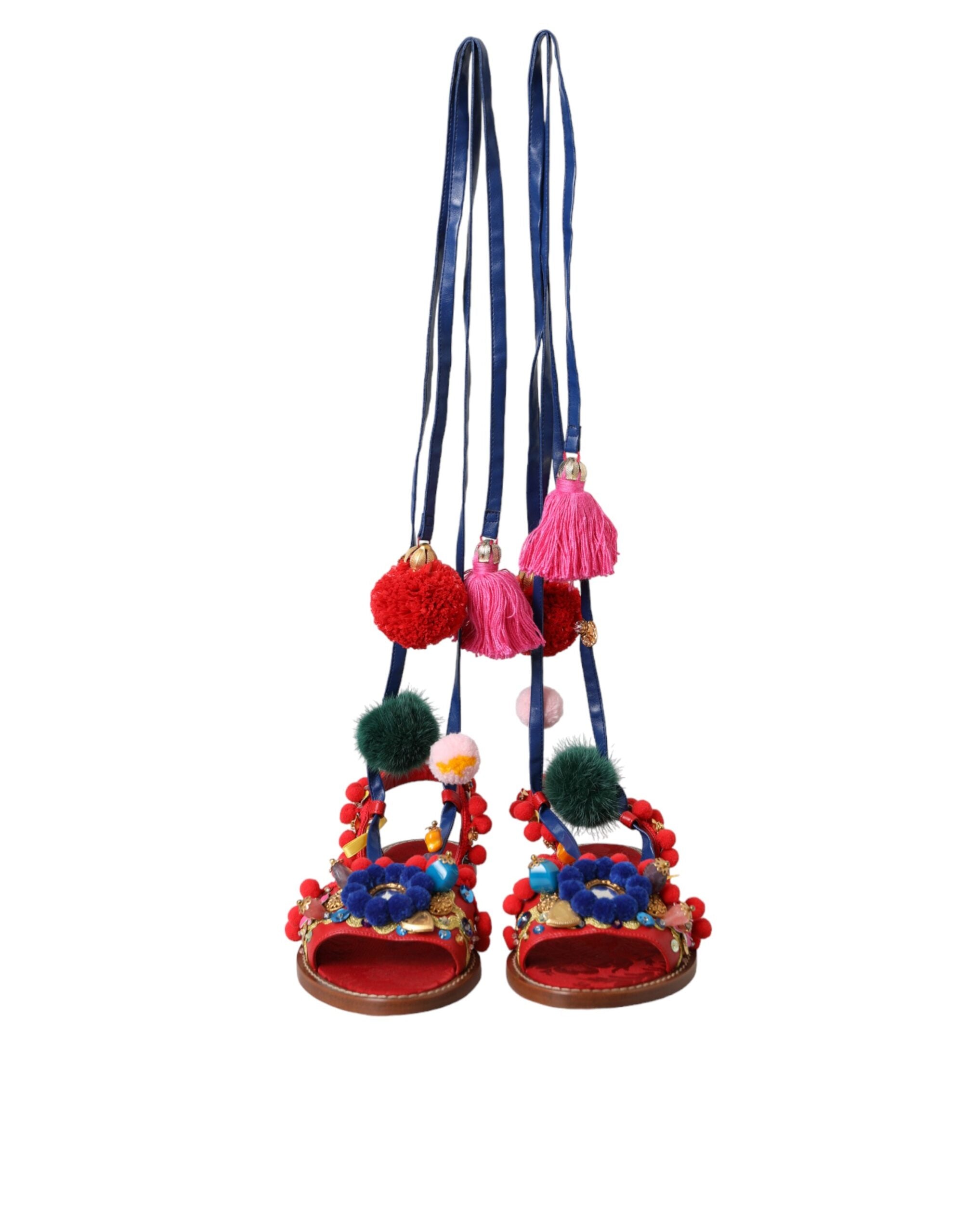 Multicolor Pom Pom Fur Wrap Sandals Shoes - ventzia