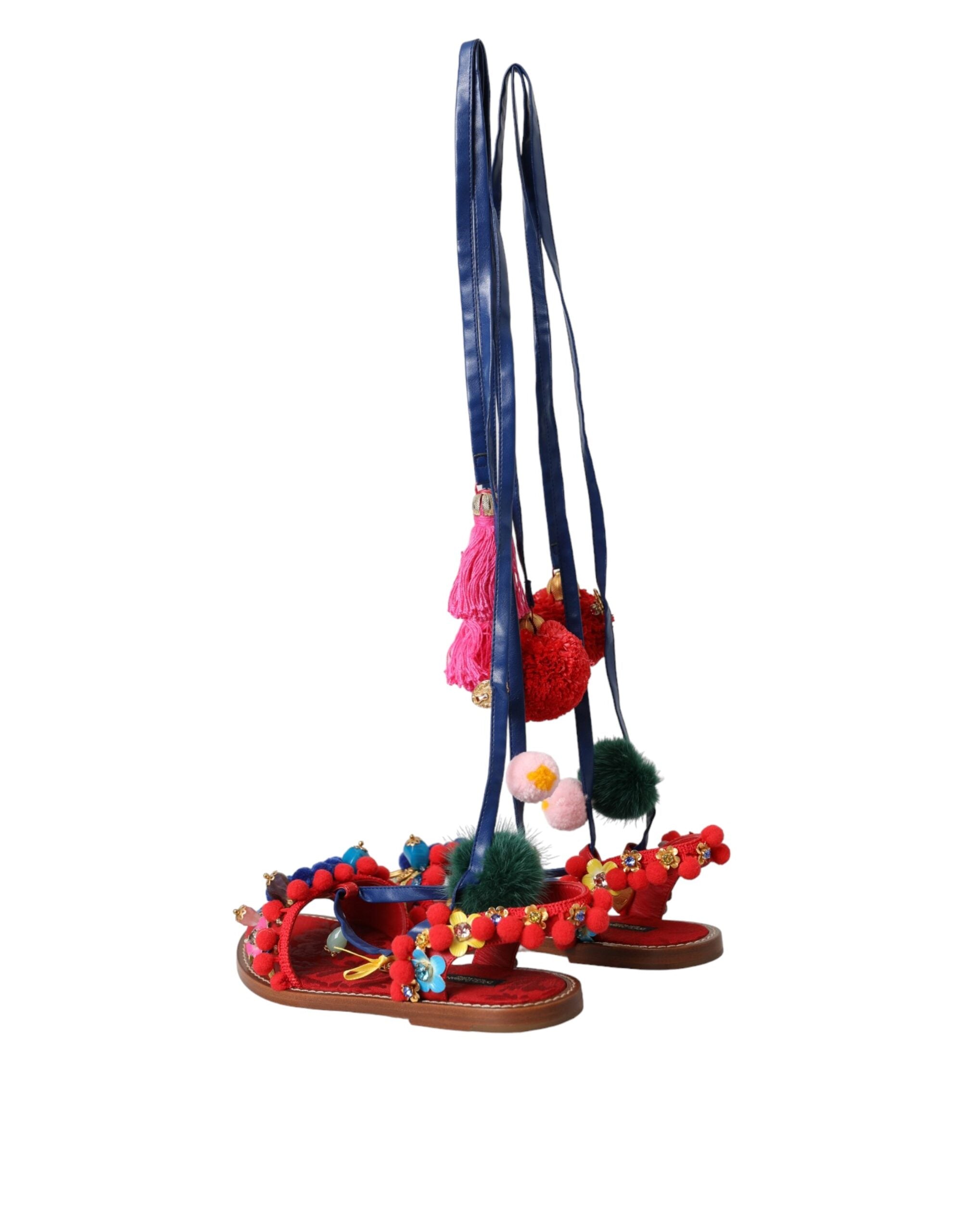 Multicolor Pom Pom Fur Wrap Sandals Shoes - ventzia