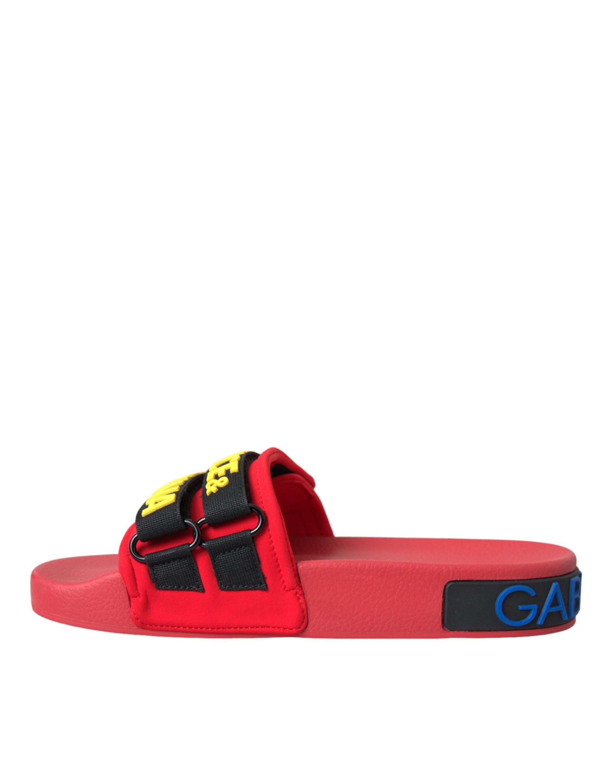 Red Black Logo Beachwear Flats Sandals Shoes - ventzia