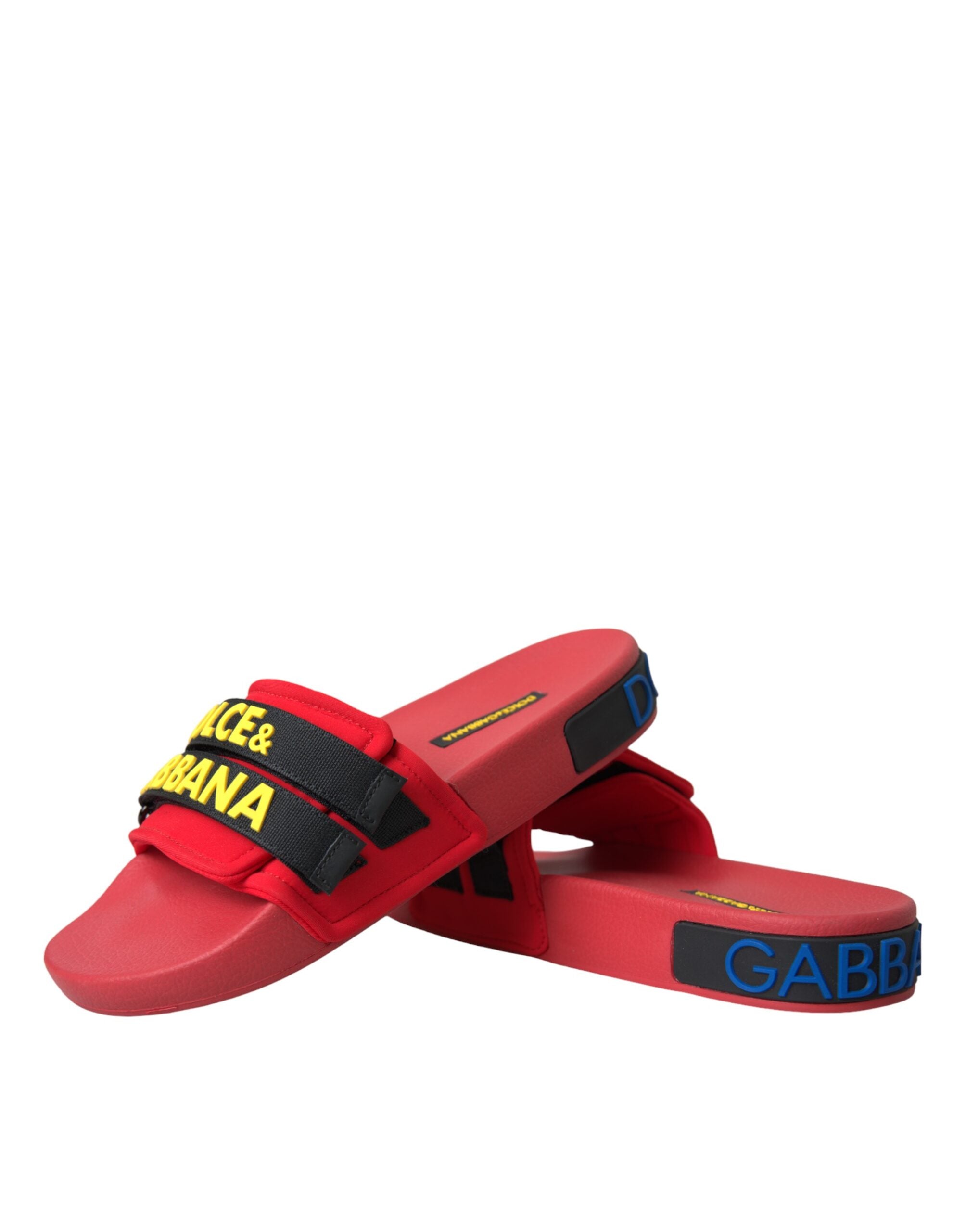 Red Black Logo Beachwear Flats Sandals Shoes - ventzia