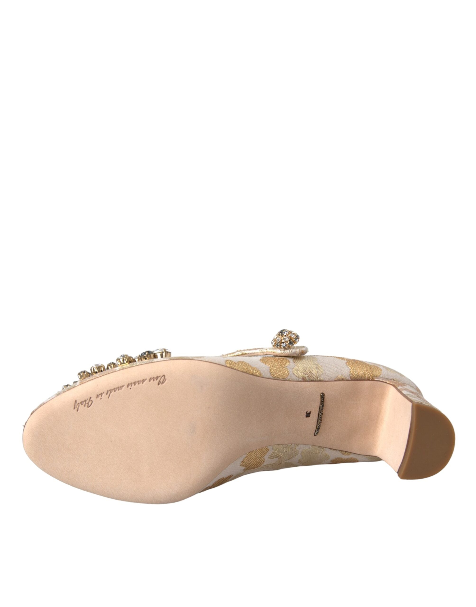Gold Jacquard Crystal Mary Janes Pumps Shoes - ventzia