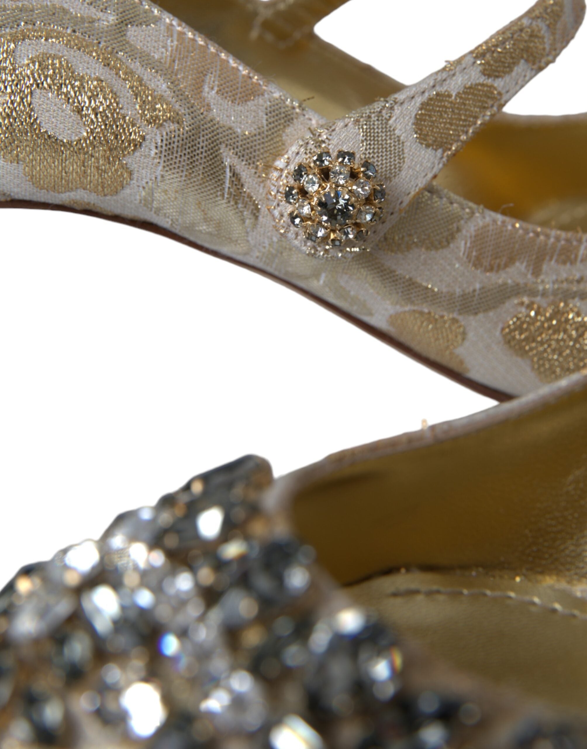 Gold Jacquard Crystal Mary Janes Pumps Shoes - ventzia