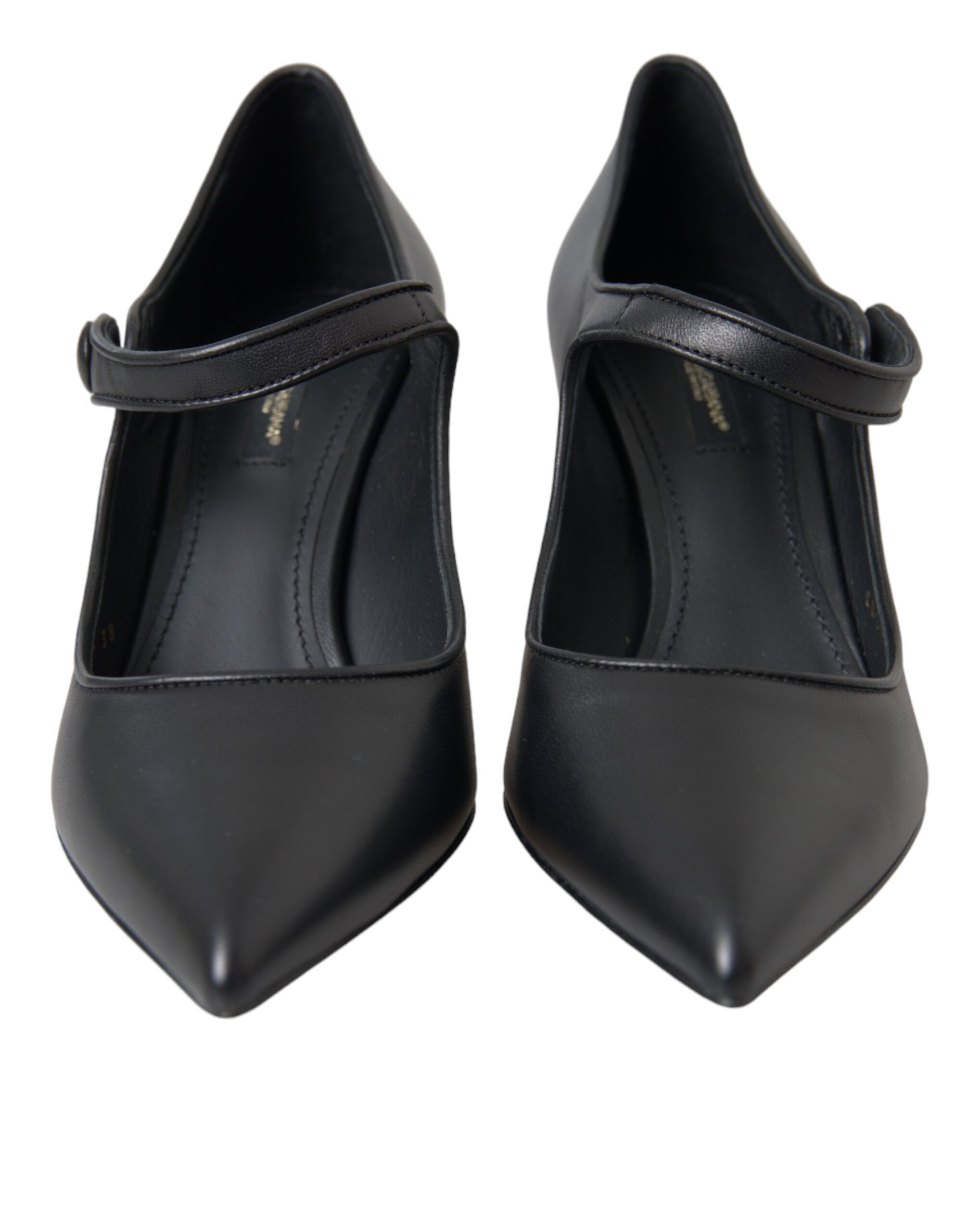 Black Leather Logo Heels Mary Janes Pumps Shoes - ventzia