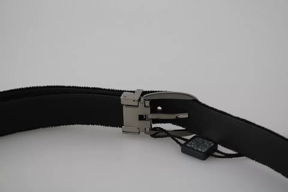 Black Velvet Silver Tone Metal Buckle Men Belt - ventzia