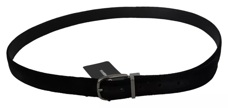 Black Velvet Silver Tone Metal Buckle Men Belt - ventzia