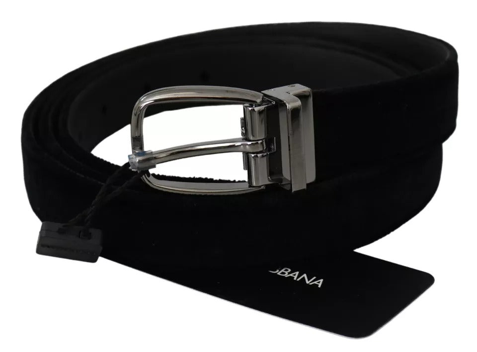 Black Velvet Silver Tone Metal Buckle Men Belt - ventzia