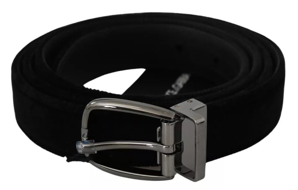 Black Velvet Silver Tone Metal Buckle Men Belt - ventzia