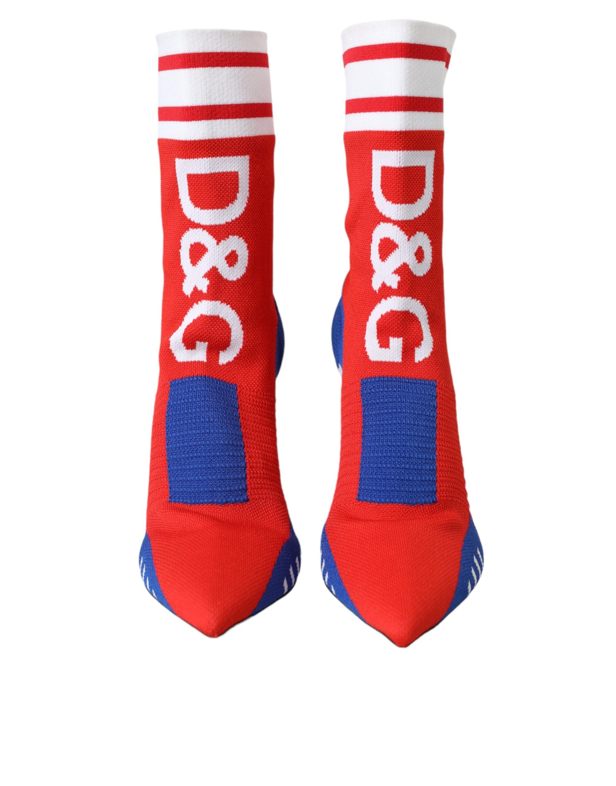 Red Blue Stretch Sock Style Ankle Boots Logo Shoes - ventzia