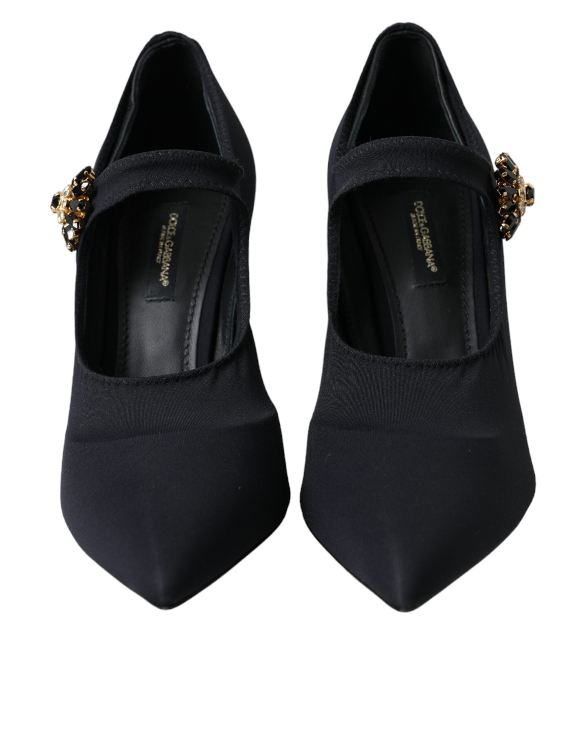 Black Mary Jane Jersey Crystal Pumps Shoes - ventzia