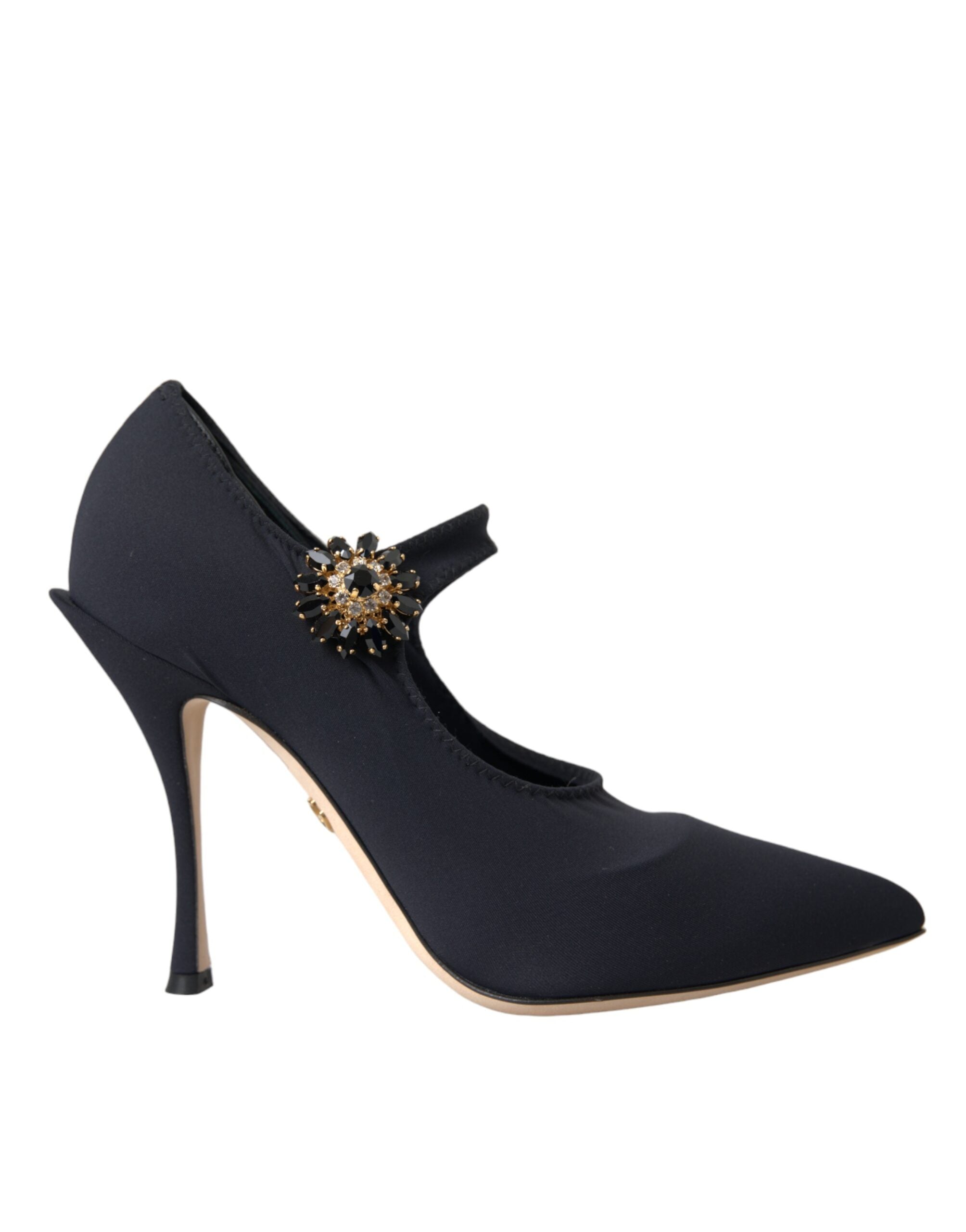 Black Mary Jane Jersey Crystal Pumps Shoes - ventzia