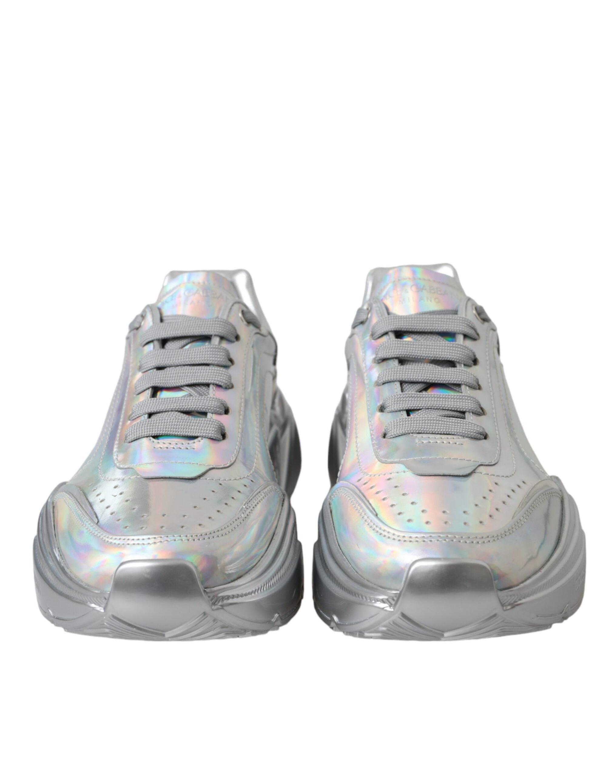 Silver Iridescent DAYMASTER Leather Sneakers Shoes - ventzia