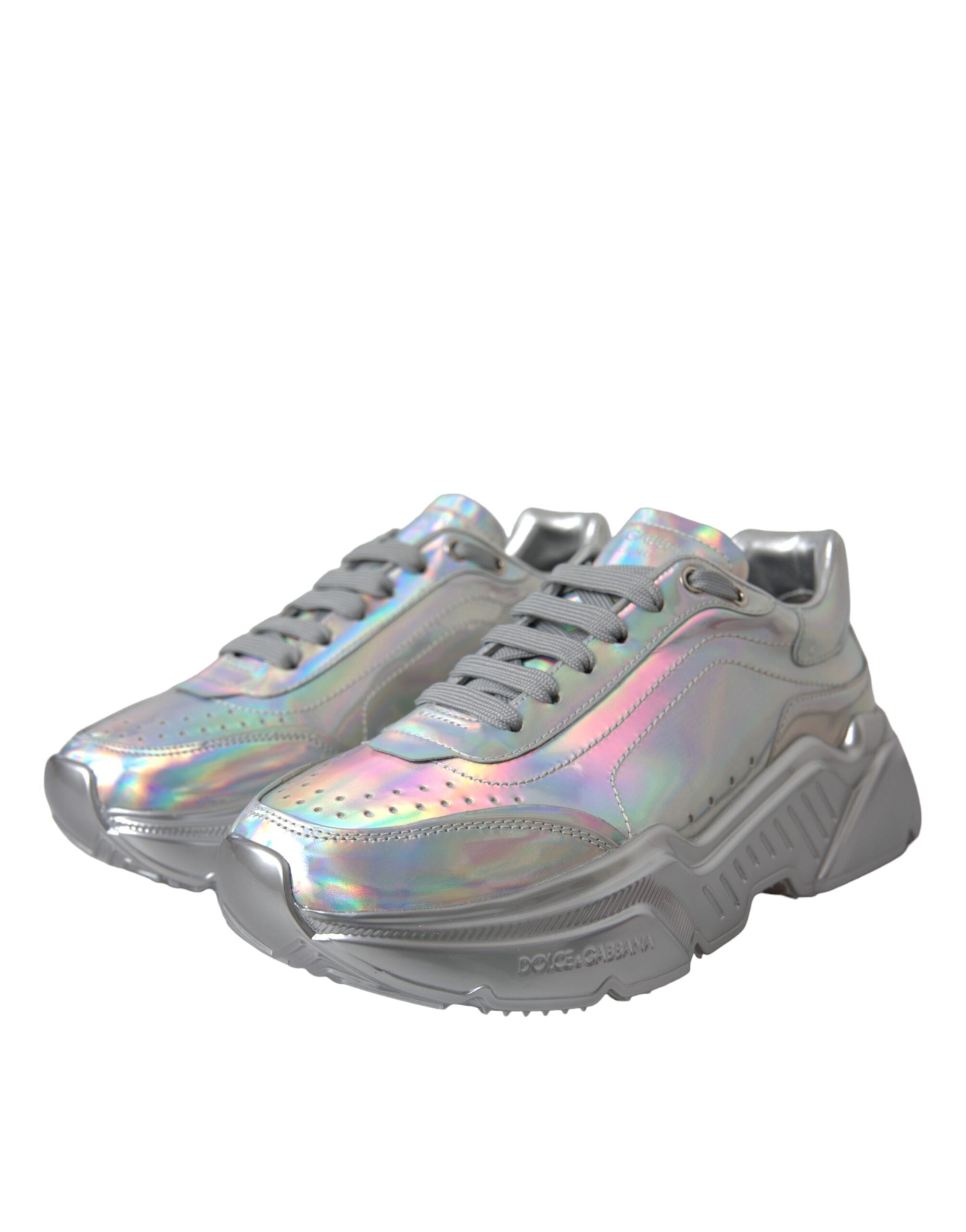 Silver Iridescent DAYMASTER Leather Sneakers Shoes - ventzia