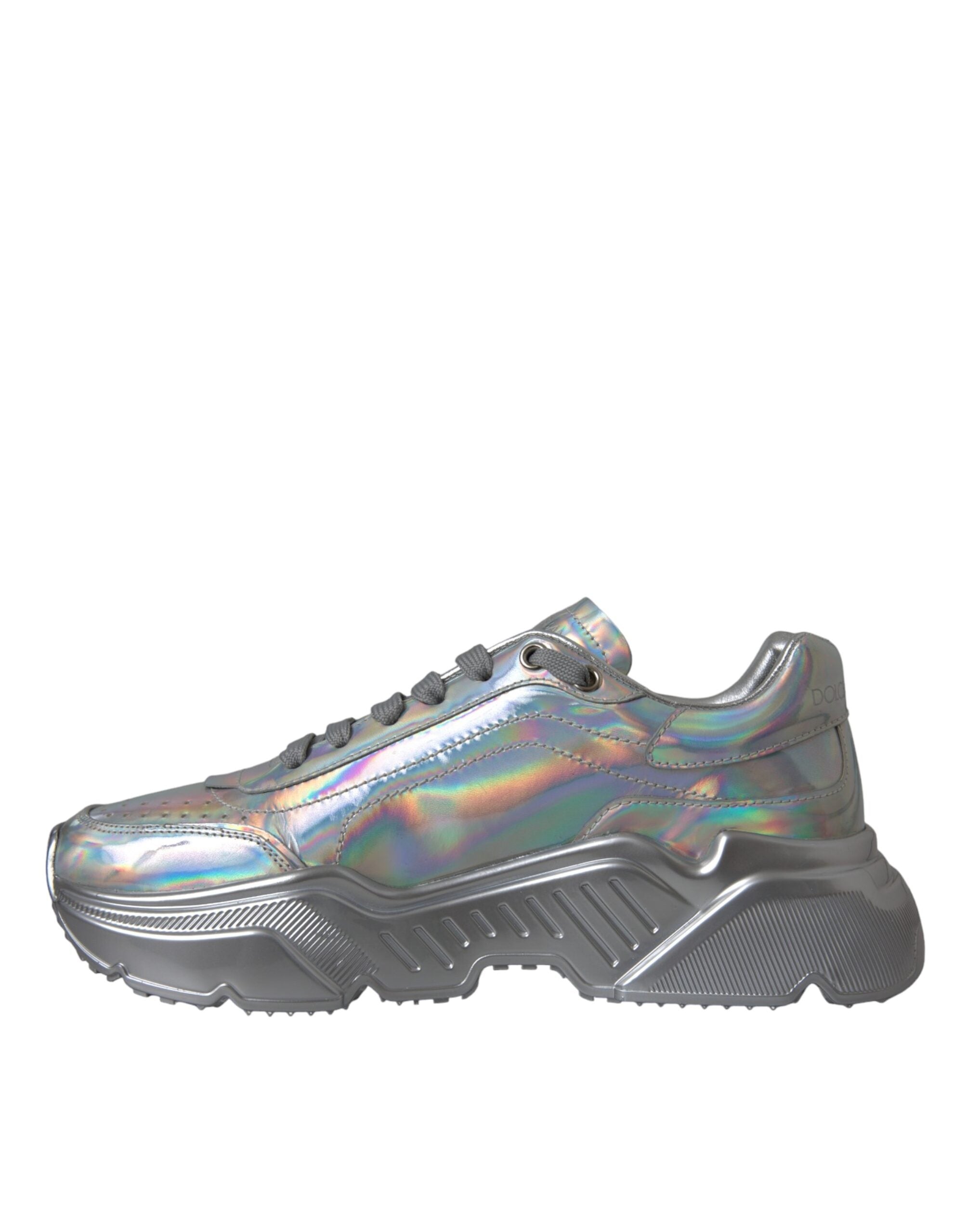 Silver Iridescent DAYMASTER Leather Sneakers Shoes - ventzia