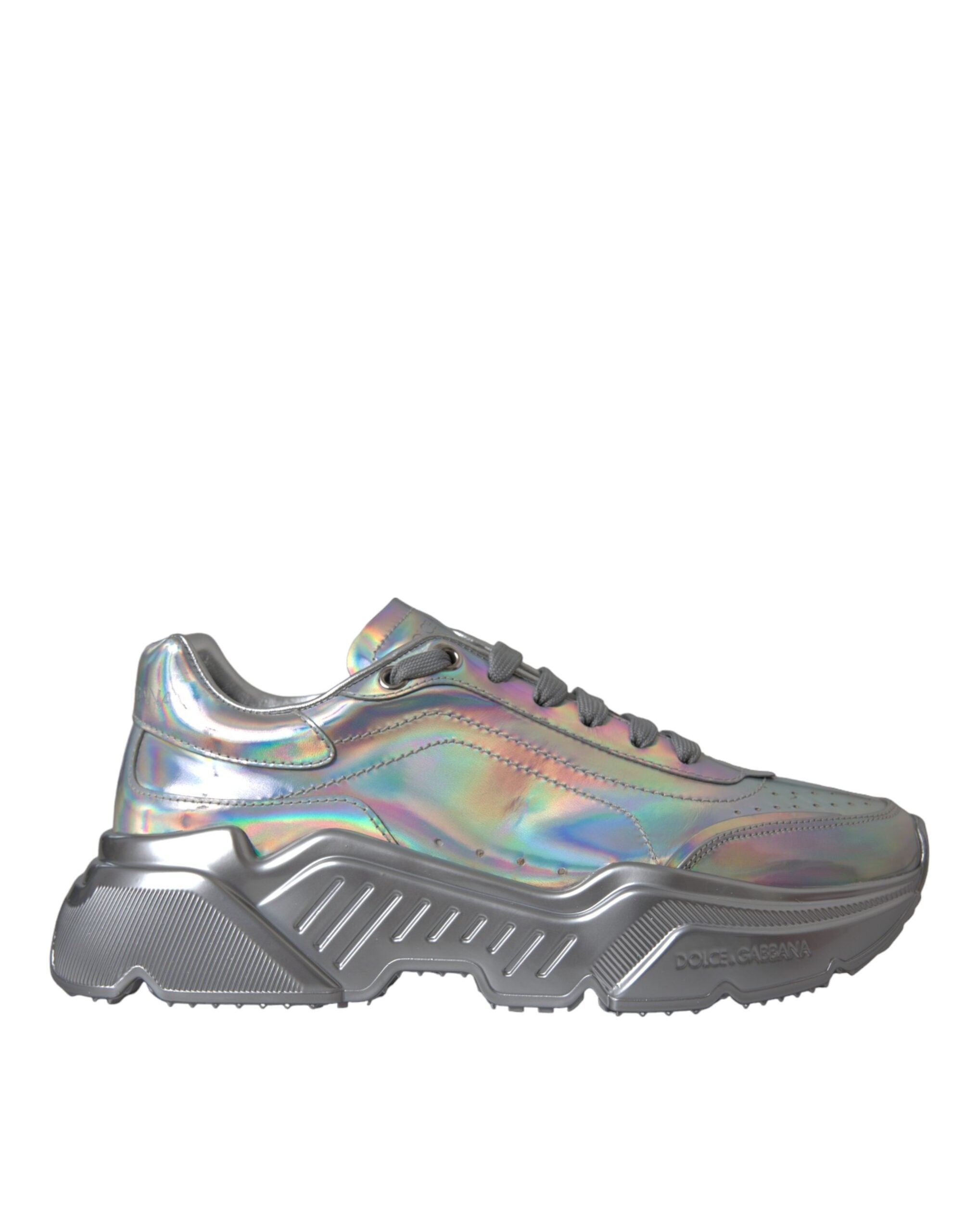 Silver Iridescent DAYMASTER Leather Sneakers Shoes - ventzia