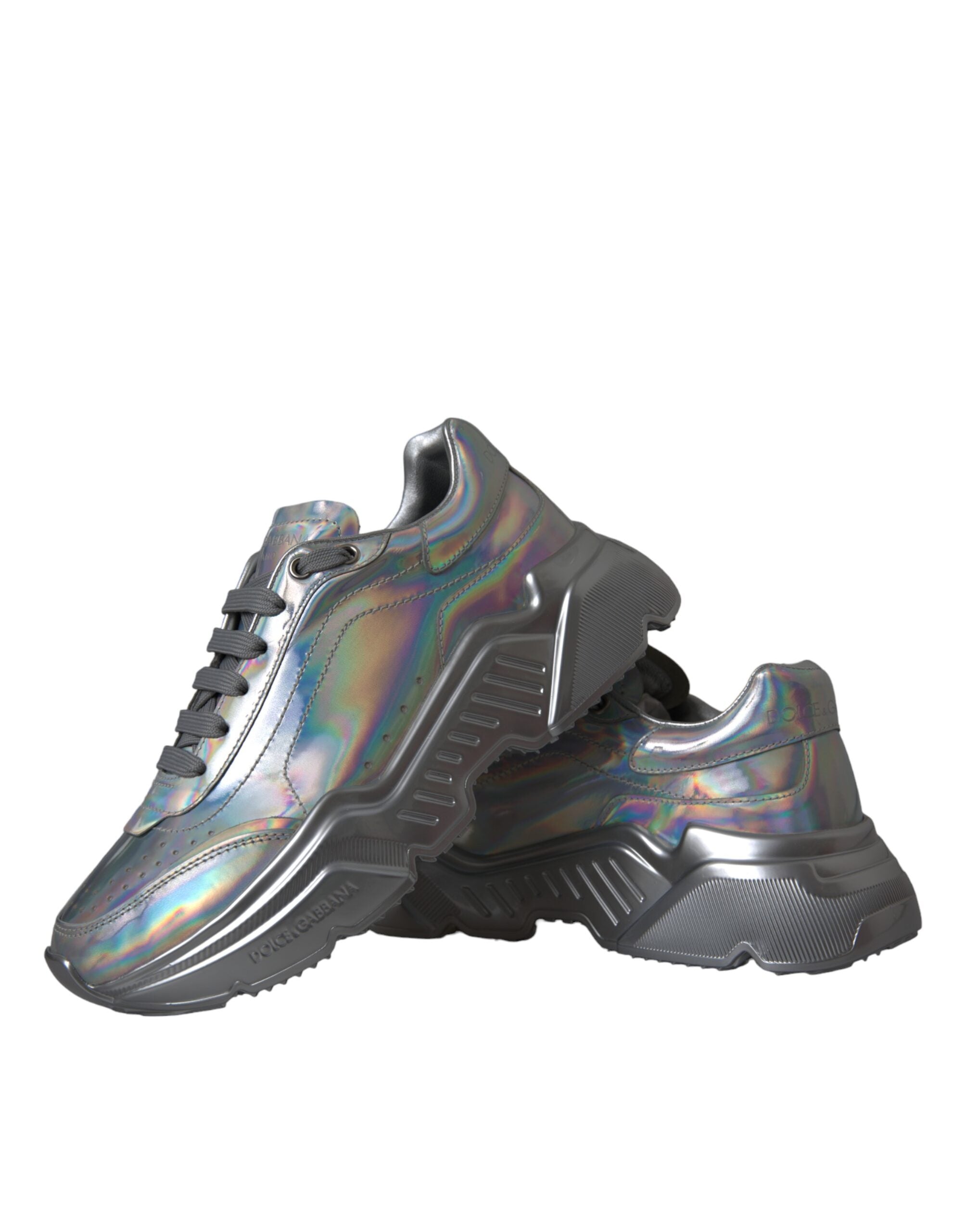 Silver Iridescent DAYMASTER Leather Sneakers Shoes - ventzia