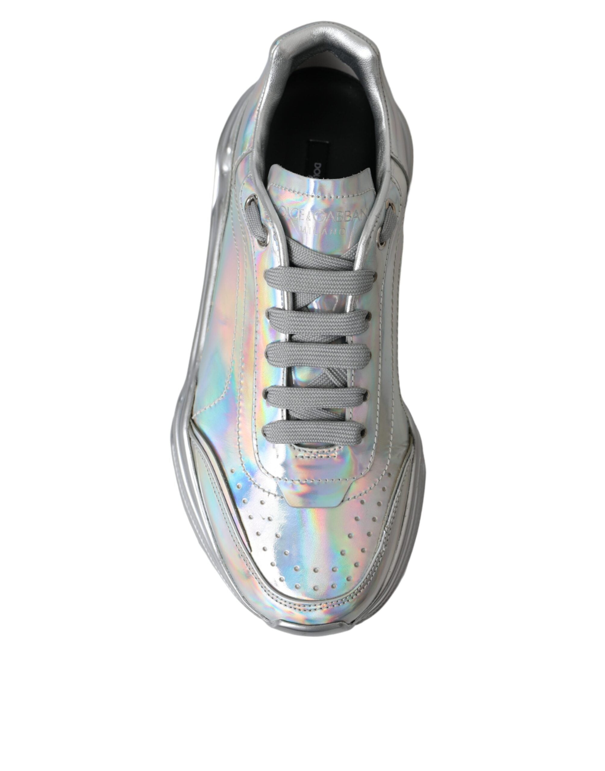 Silver Iridescent DAYMASTER Leather Sneakers Shoes - ventzia