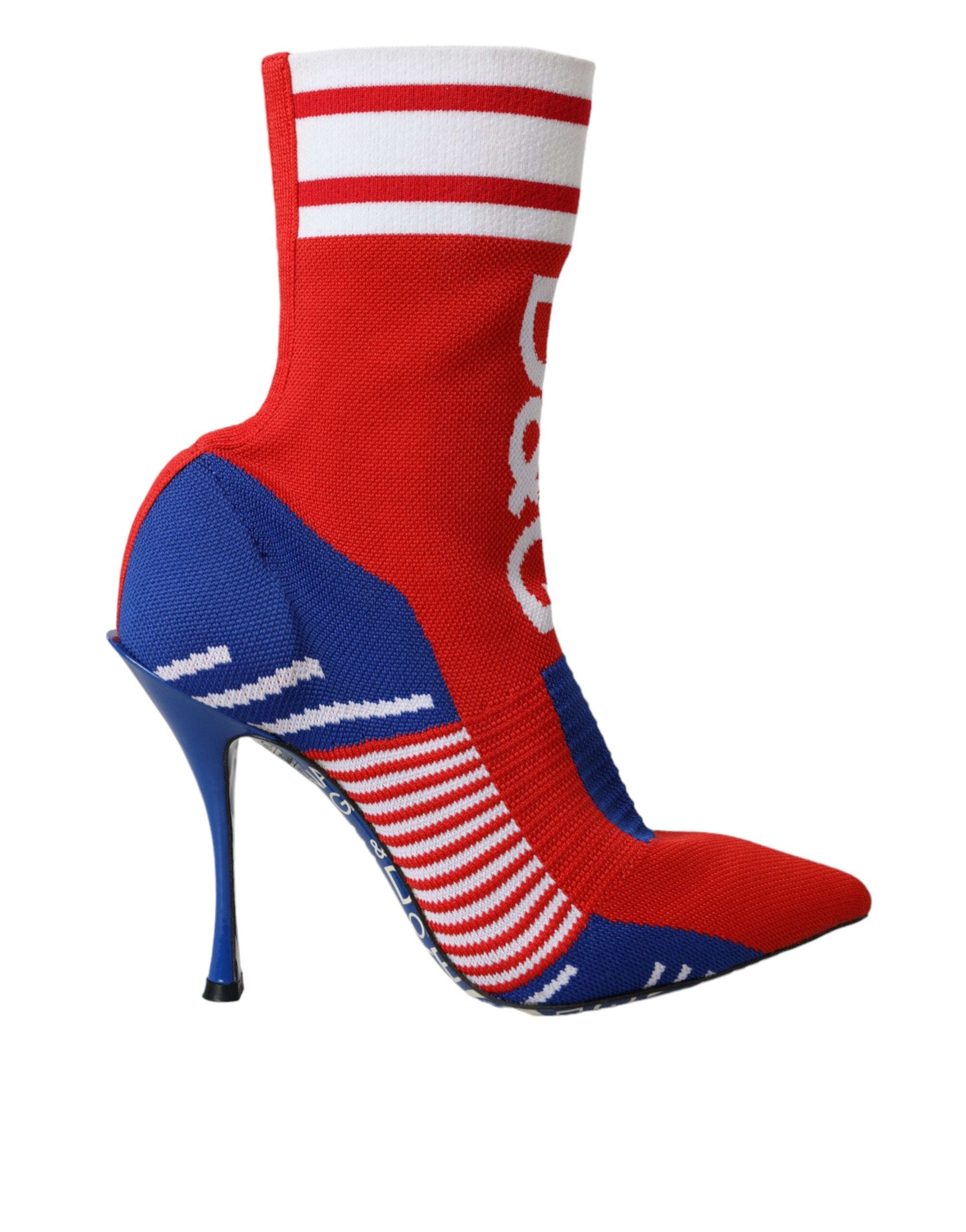 Red Blue Stretch Sock Style Short Boots Logo Shoes - ventzia
