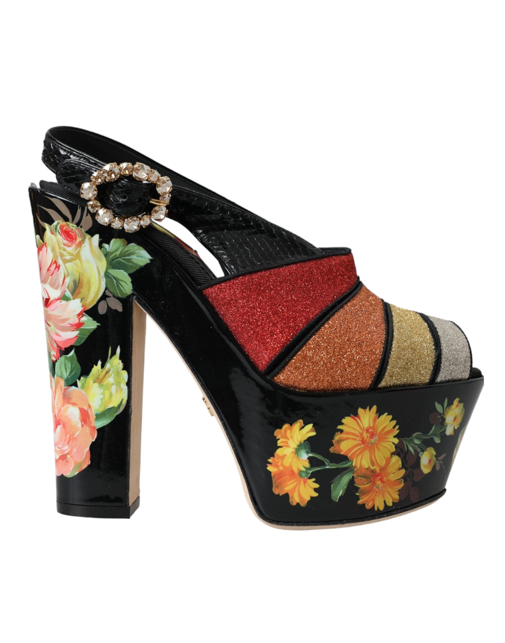 Multicolor Floral Crystal Platform Sandals Shoes - ventzia