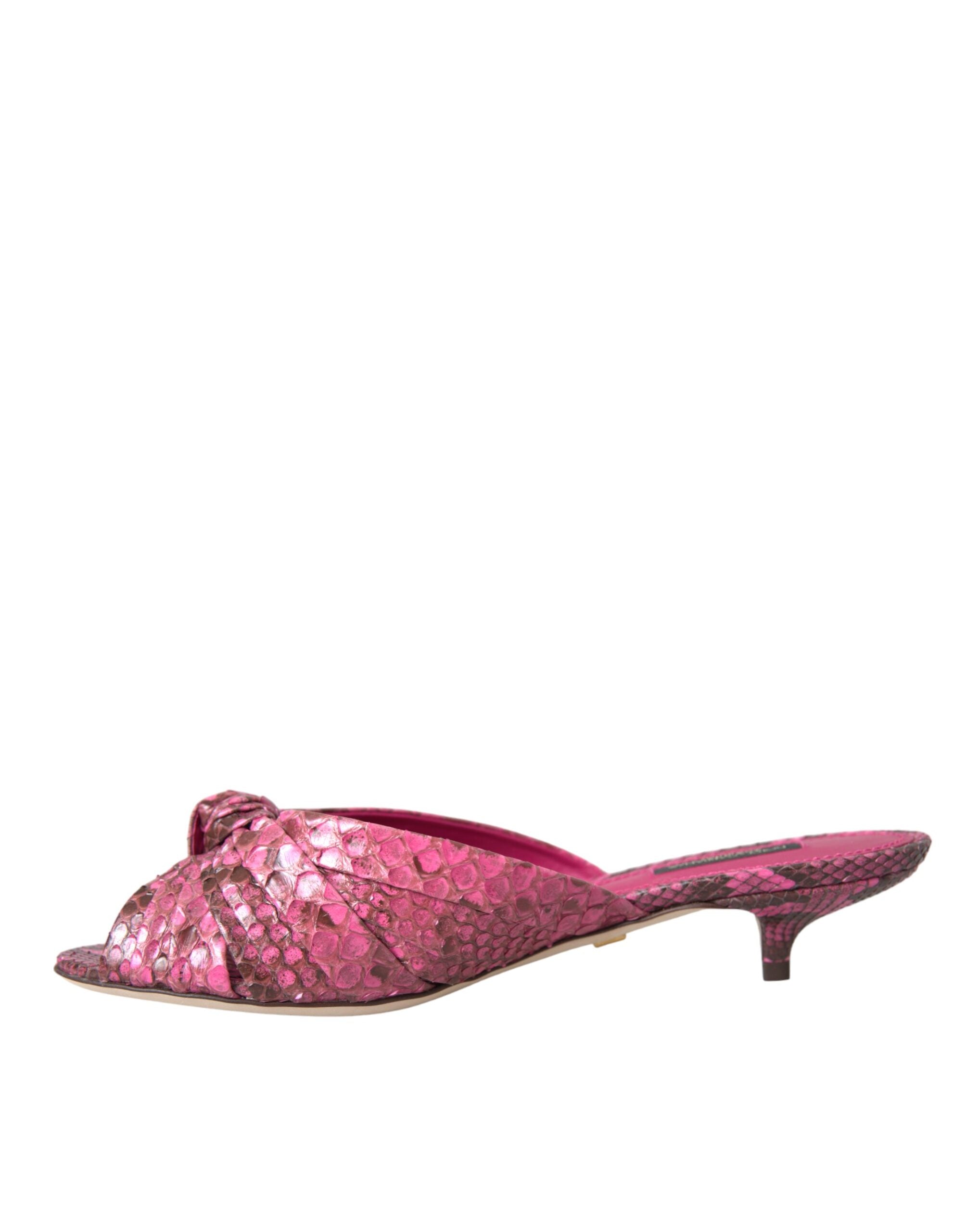 Pink Exotic Leather Kitten Heels Slides Shoes - ventzia