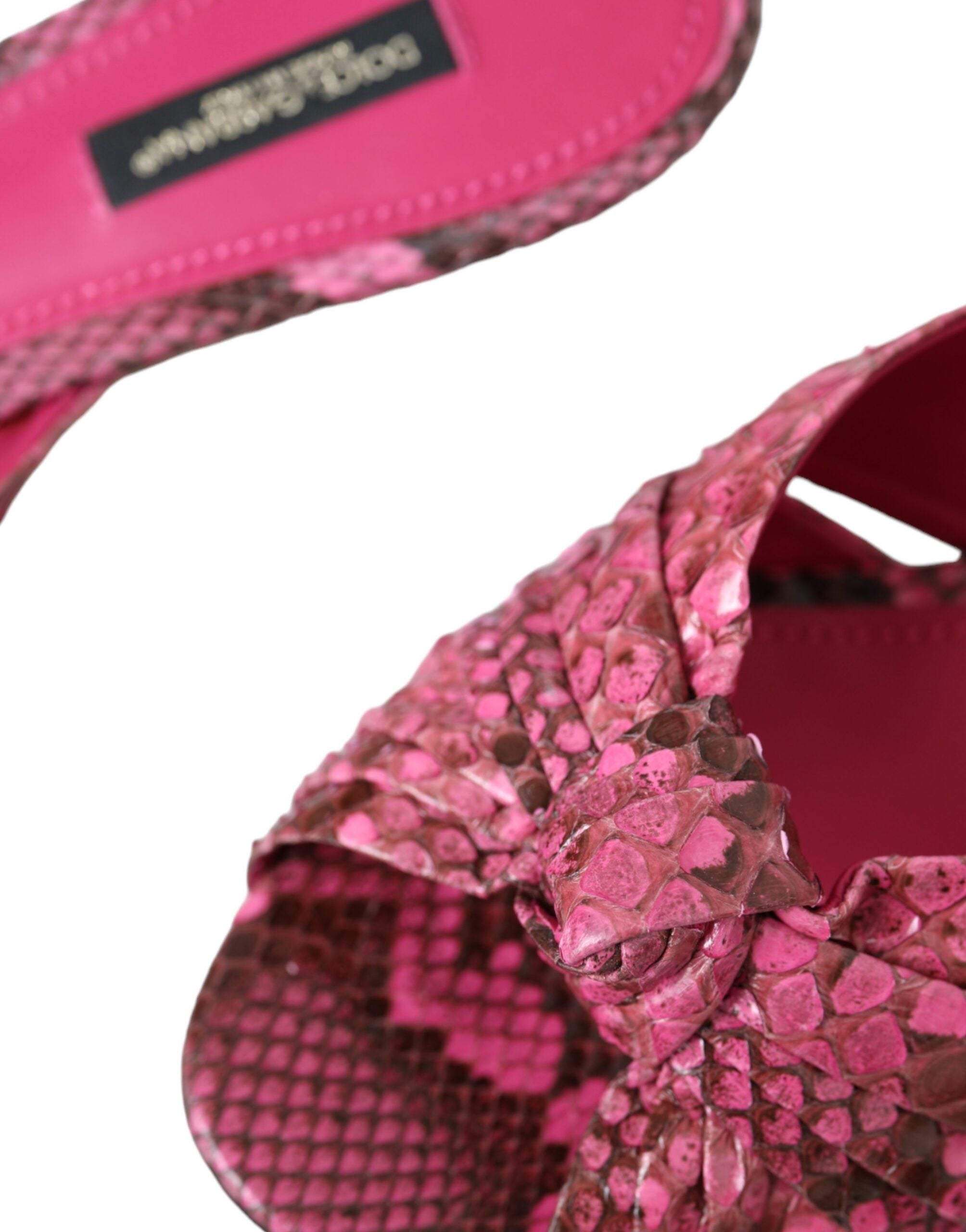 Pink Exotic Leather Kitten Heels Slides Shoes - ventzia