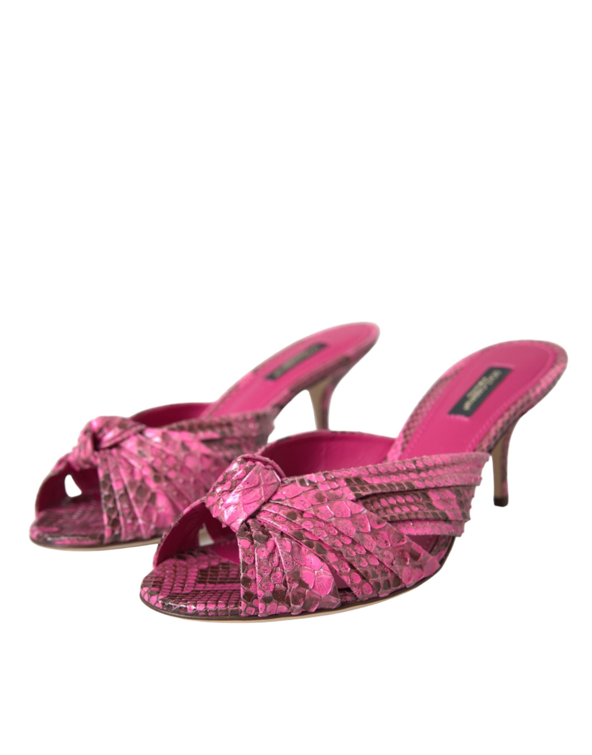 Pink Exotic Leather Kitten Heels Slides Shoes - ventzia