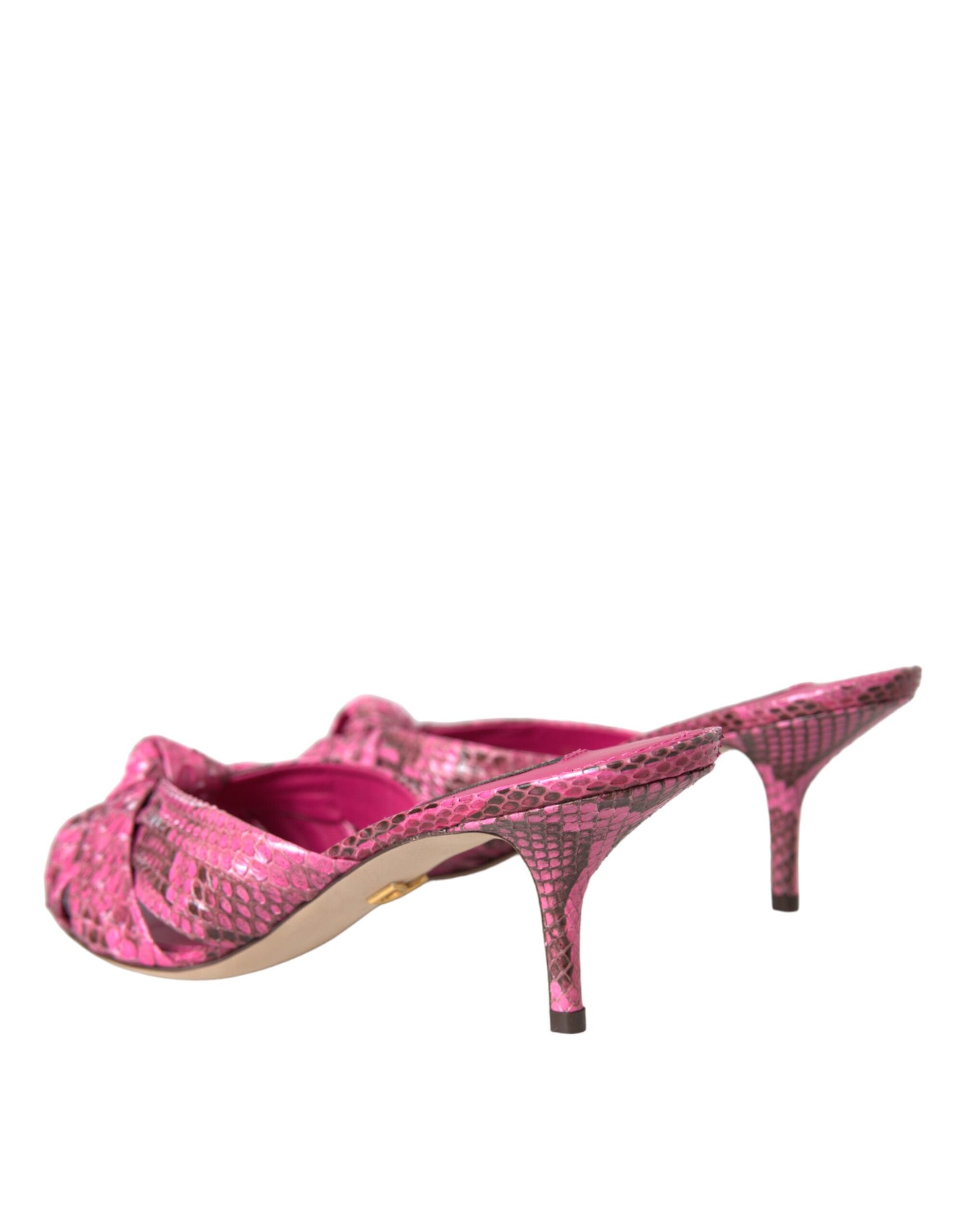 Pink Exotic Leather Kitten Heels Slides Shoes - ventzia
