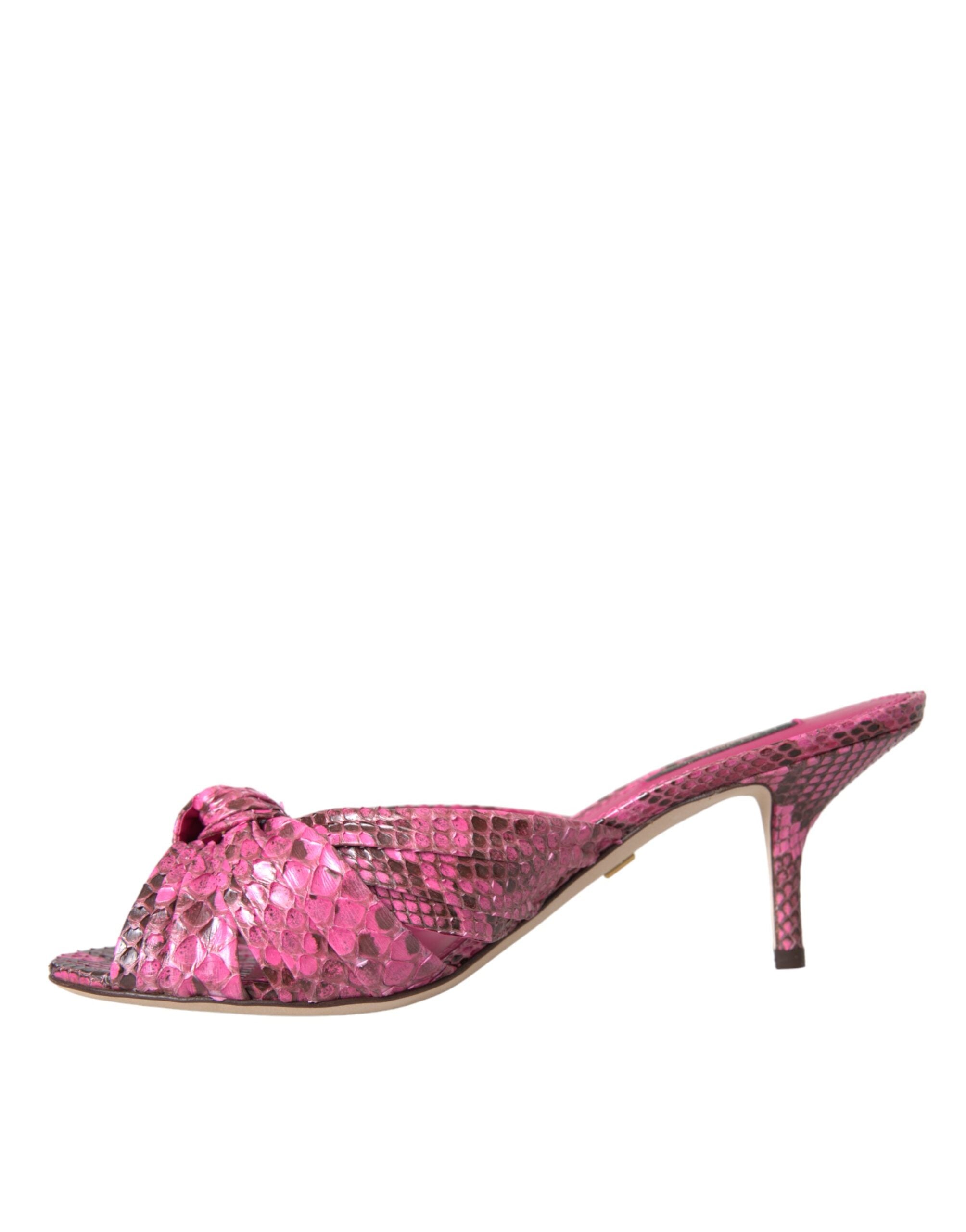 Pink Exotic Leather Kitten Heels Slides Shoes - ventzia