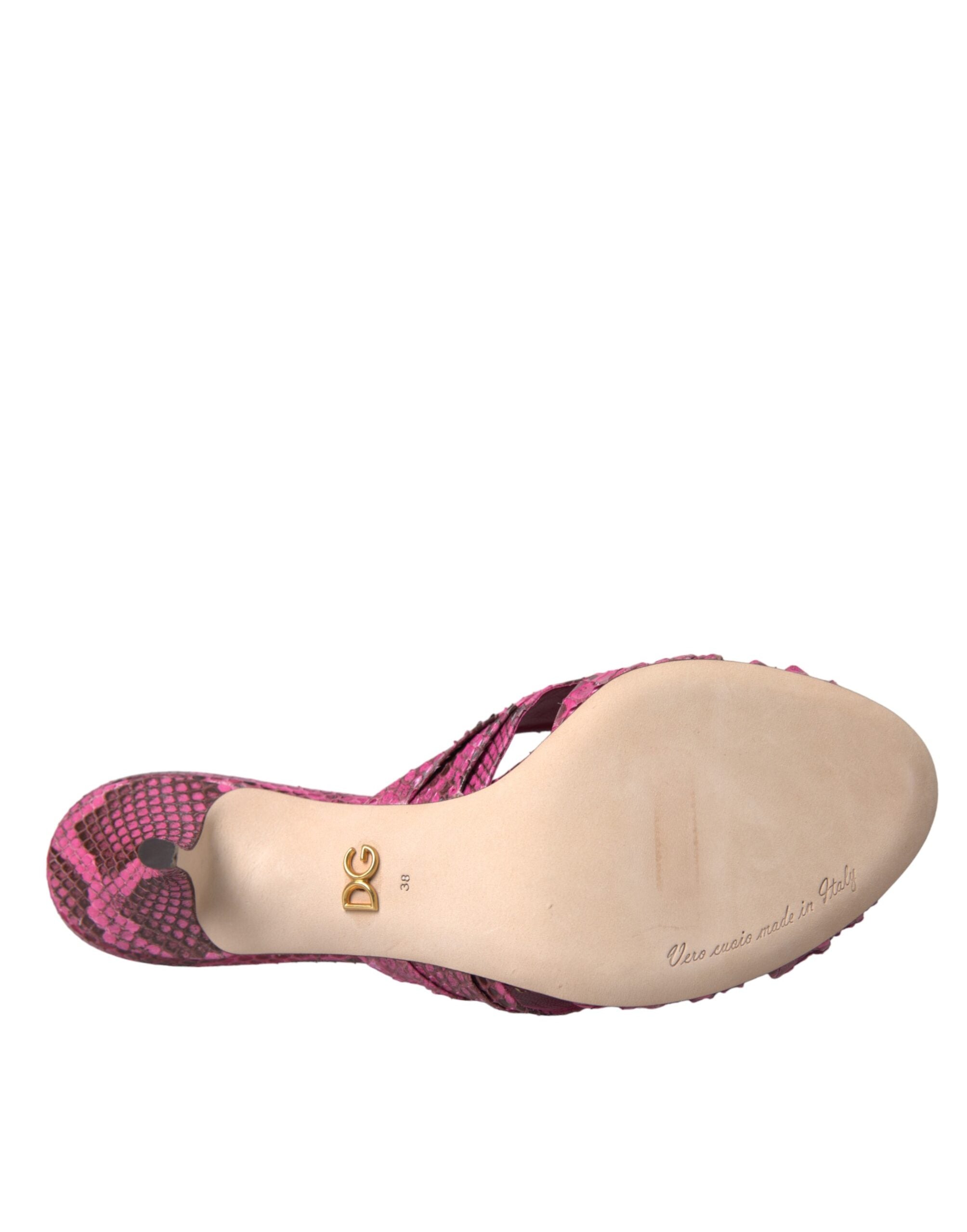 Pink Exotic Leather Kitten Heels Slides Shoes - ventzia