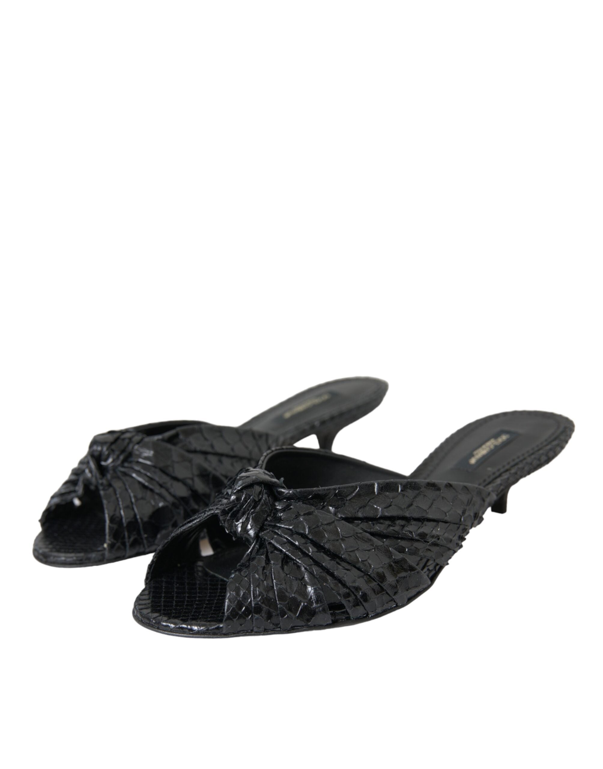 Black Exotic Leather Heels Slides Shoes - ventzia