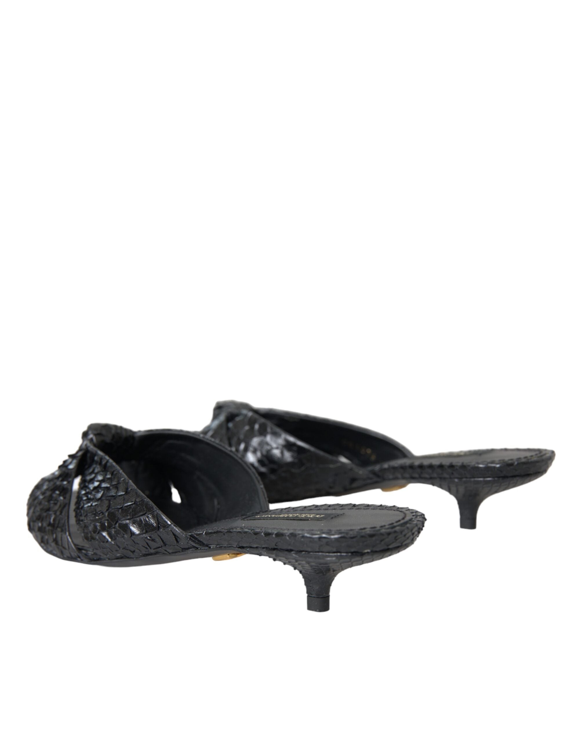 Black Exotic Leather Heels Slides Shoes - ventzia