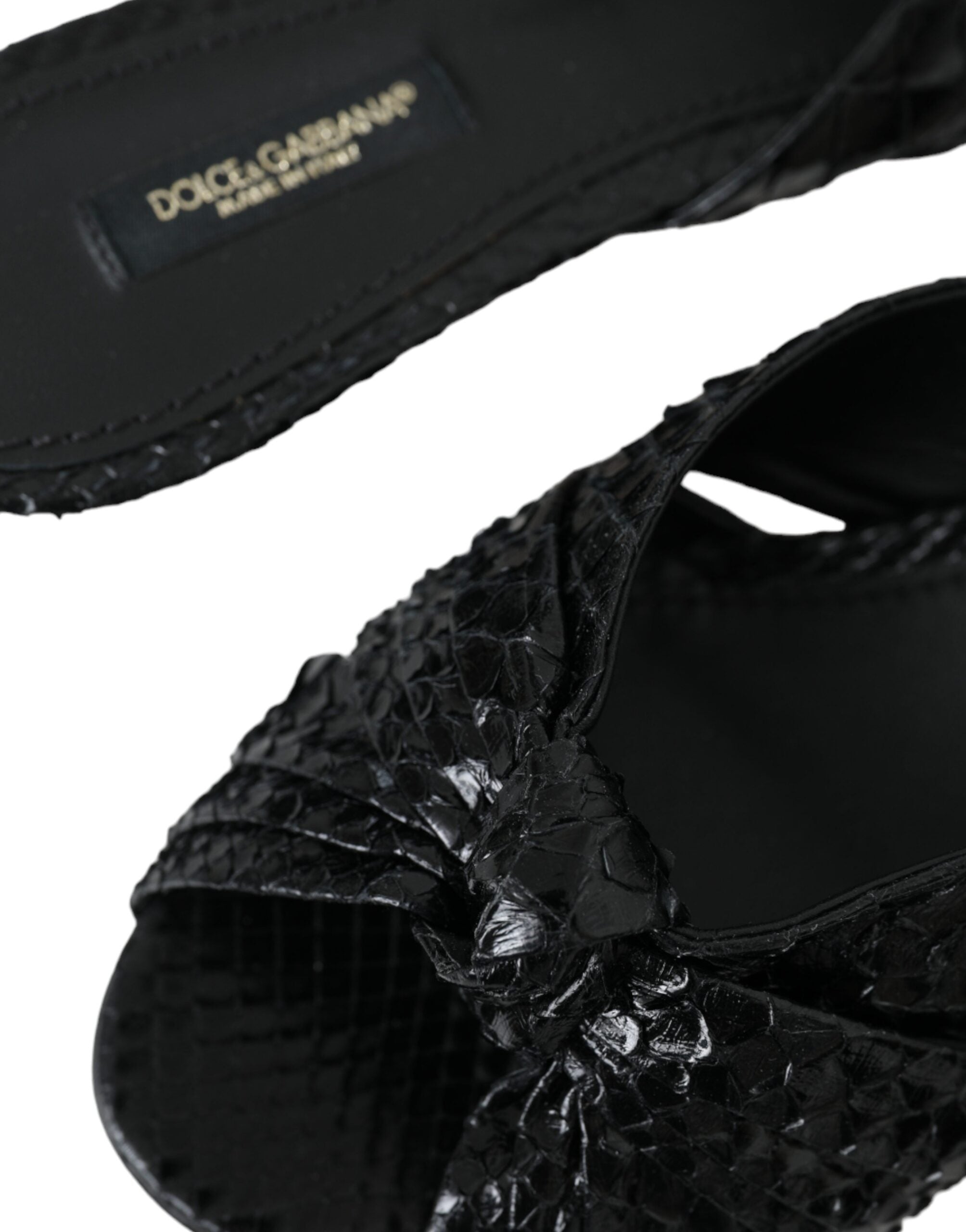 Black Exotic Leather Heels Slides Shoes - ventzia