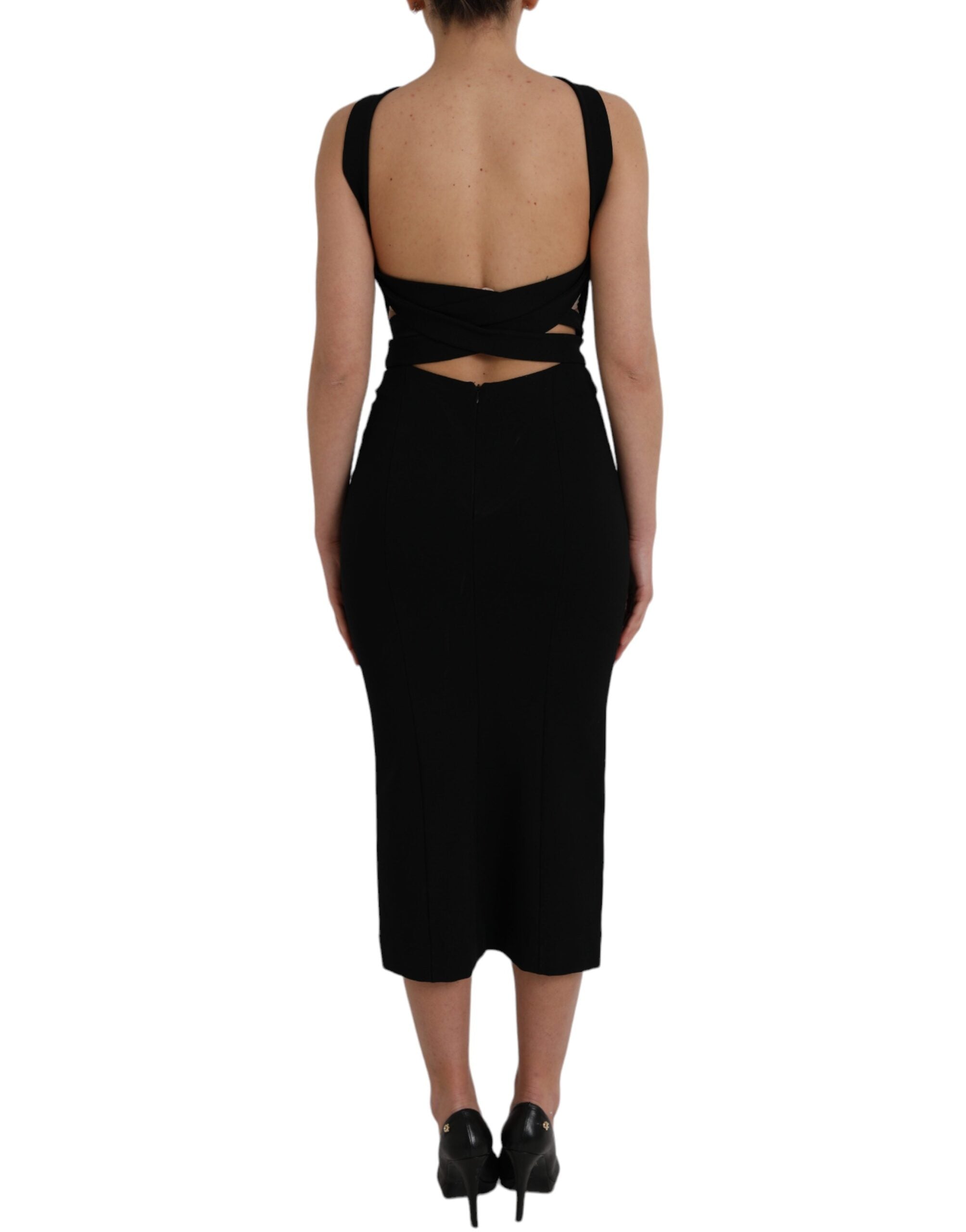 Black Sheath Halter Sleeveless Midi Dress - ventzia