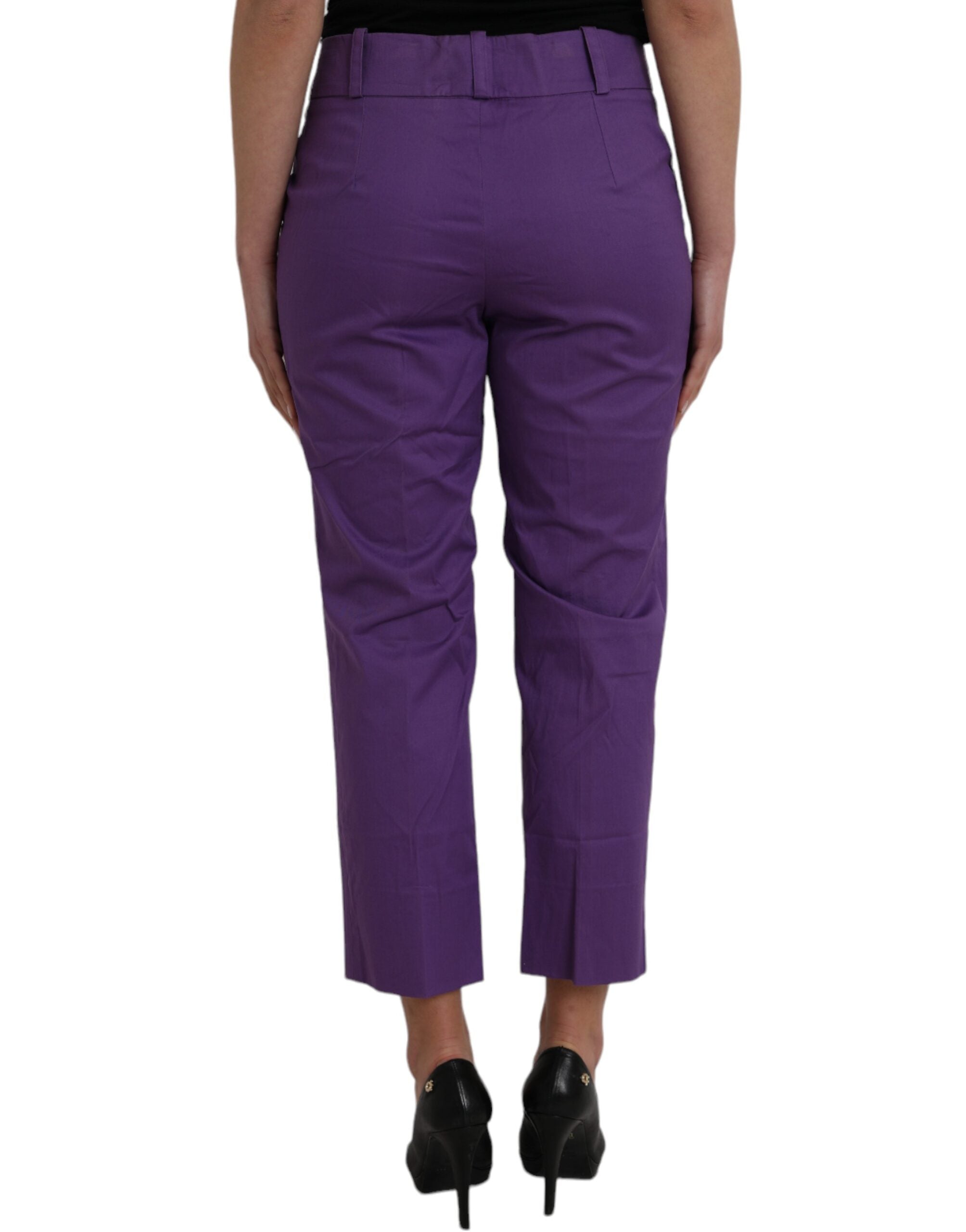 Purple Cotton MidWaist Straight Cropped Pants - ventzia