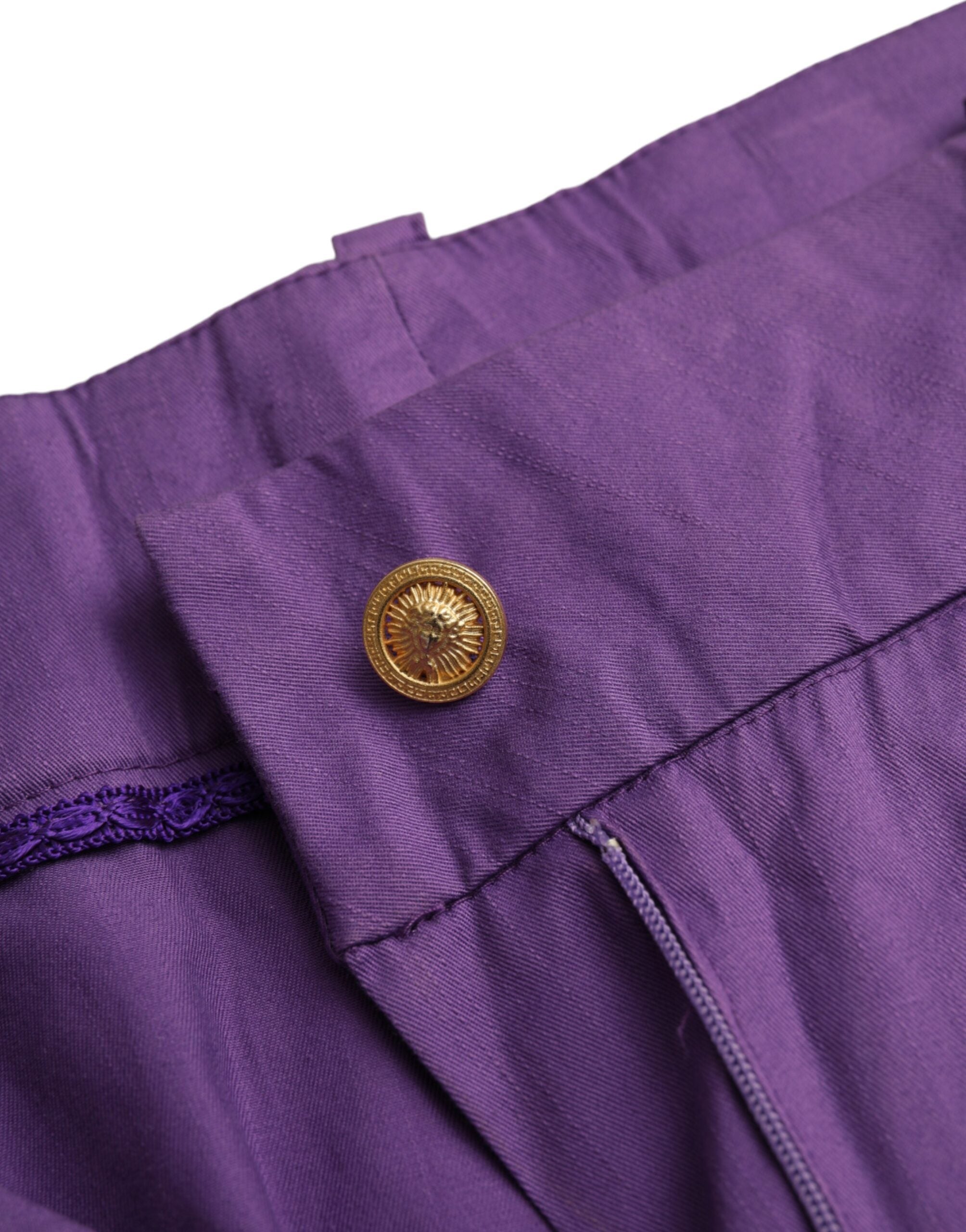 Purple Cotton MidWaist Straight Cropped Pants - ventzia