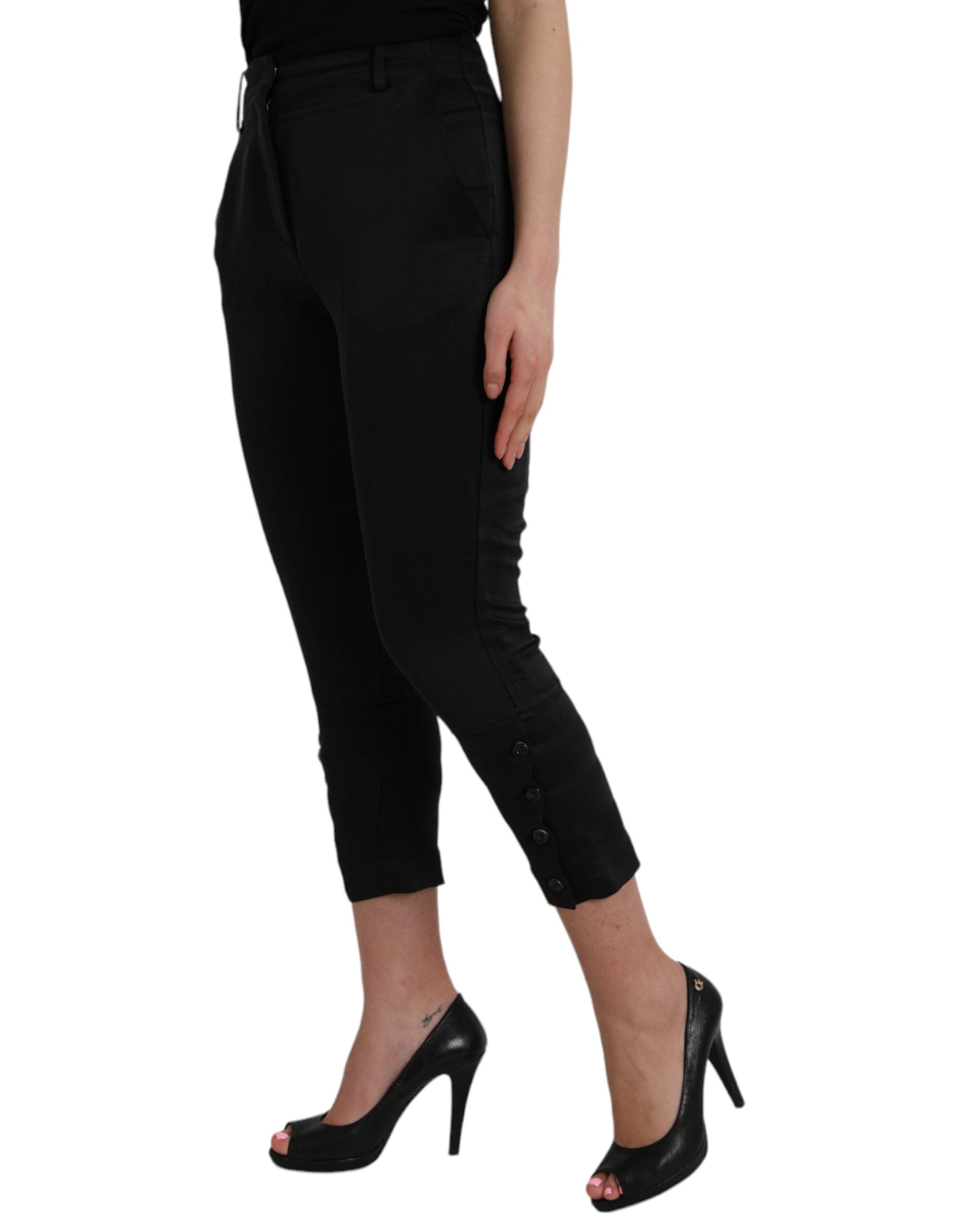 Black High Waist Capri Cropped Pants - ventzia