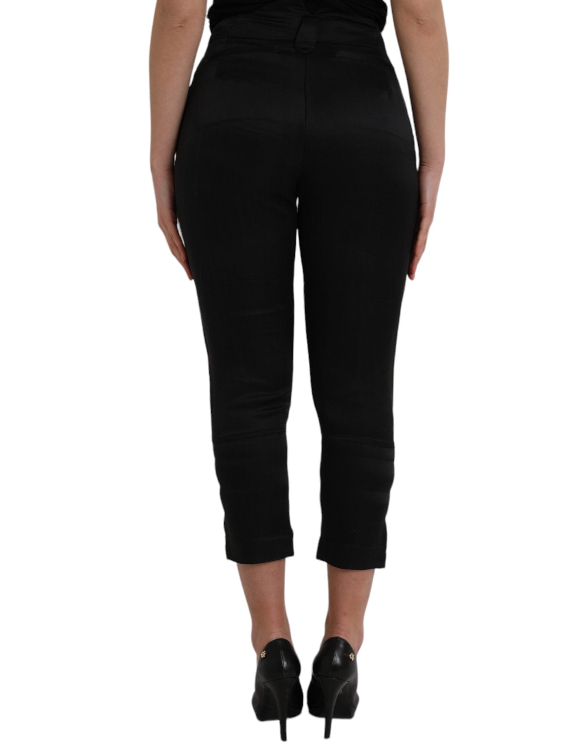 Black High Waist Capri Cropped Pants - ventzia