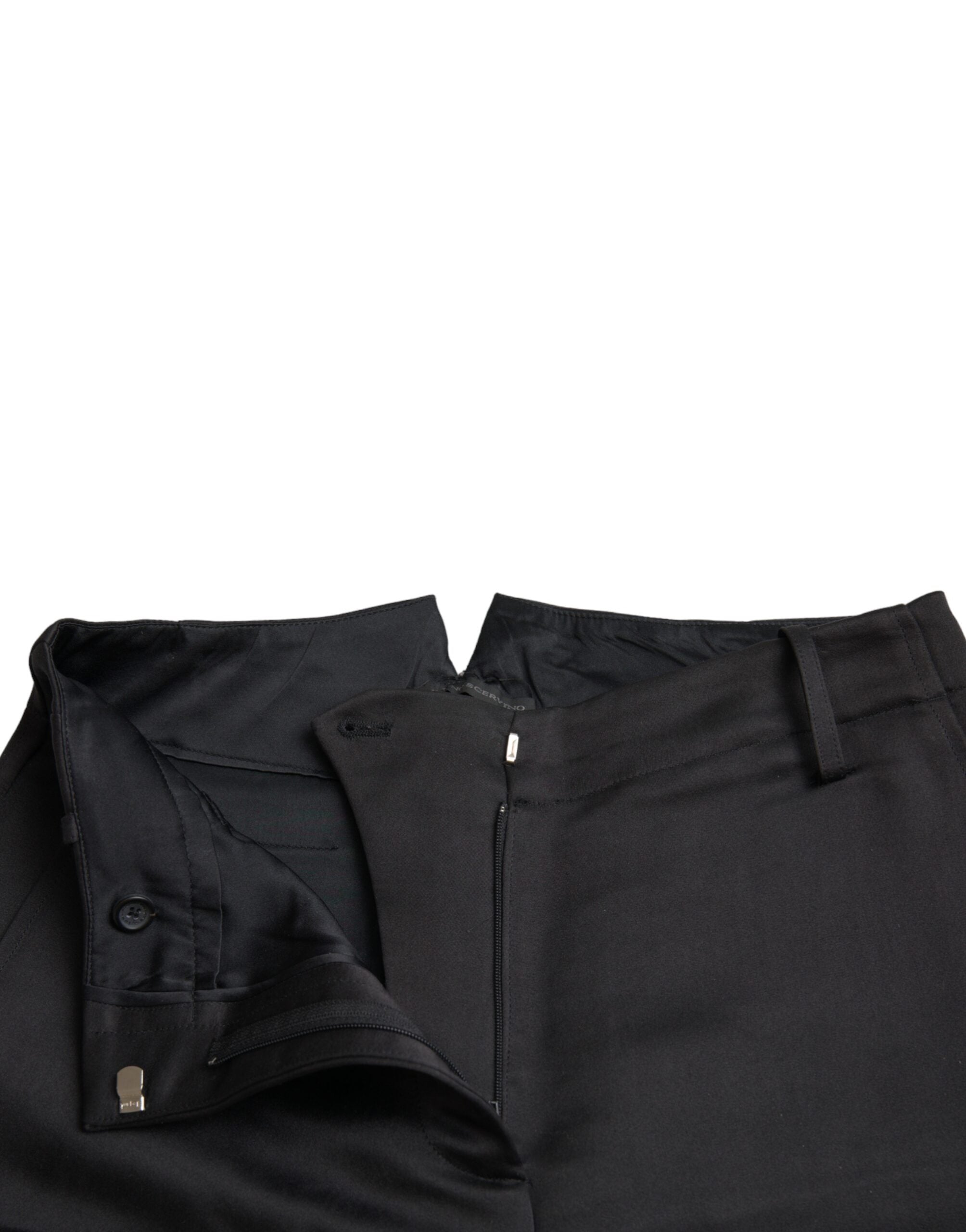 Black High Waist Capri Cropped Pants - ventzia