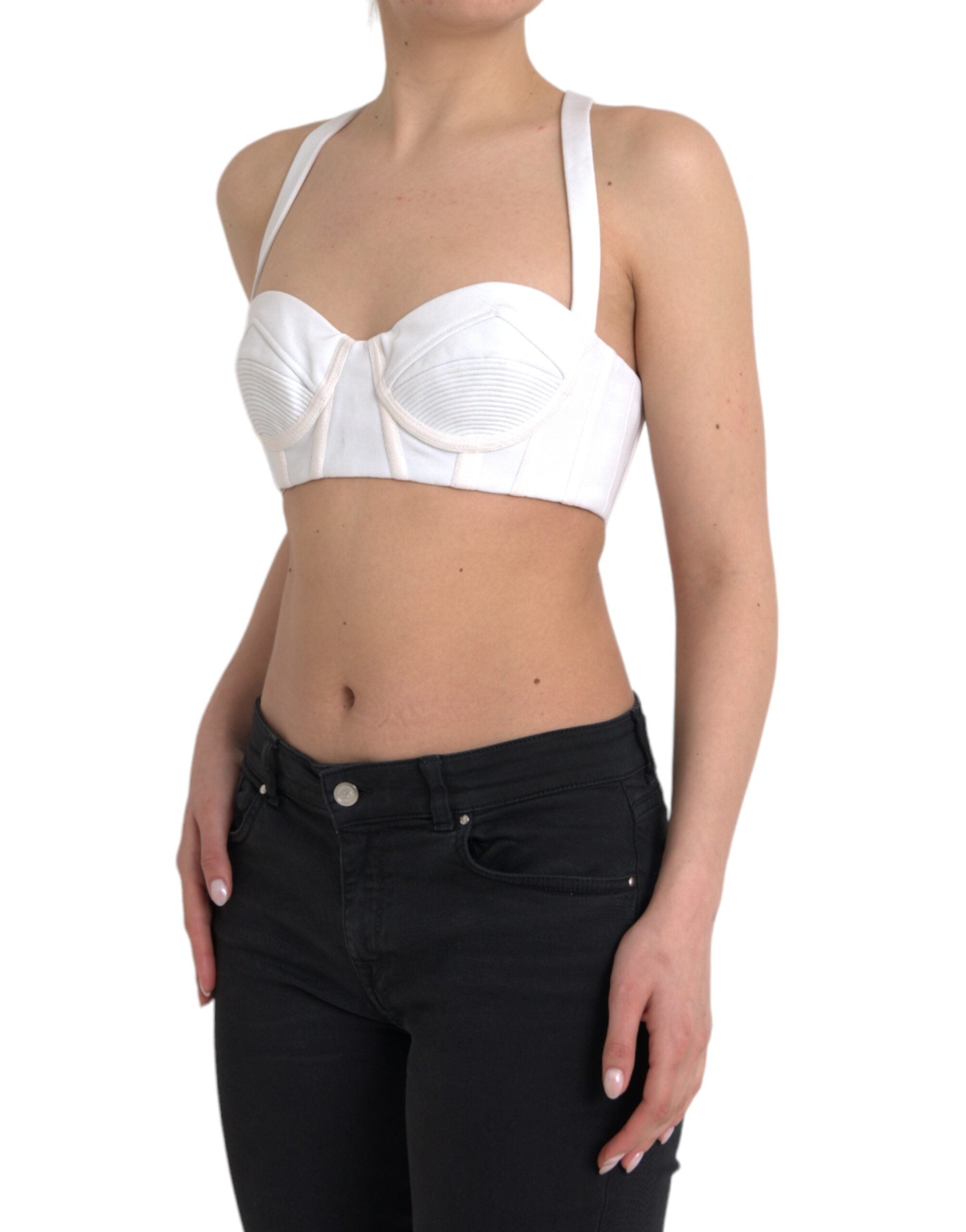 White Viscose Bustier Sleeveless Cropped Top - ventzia